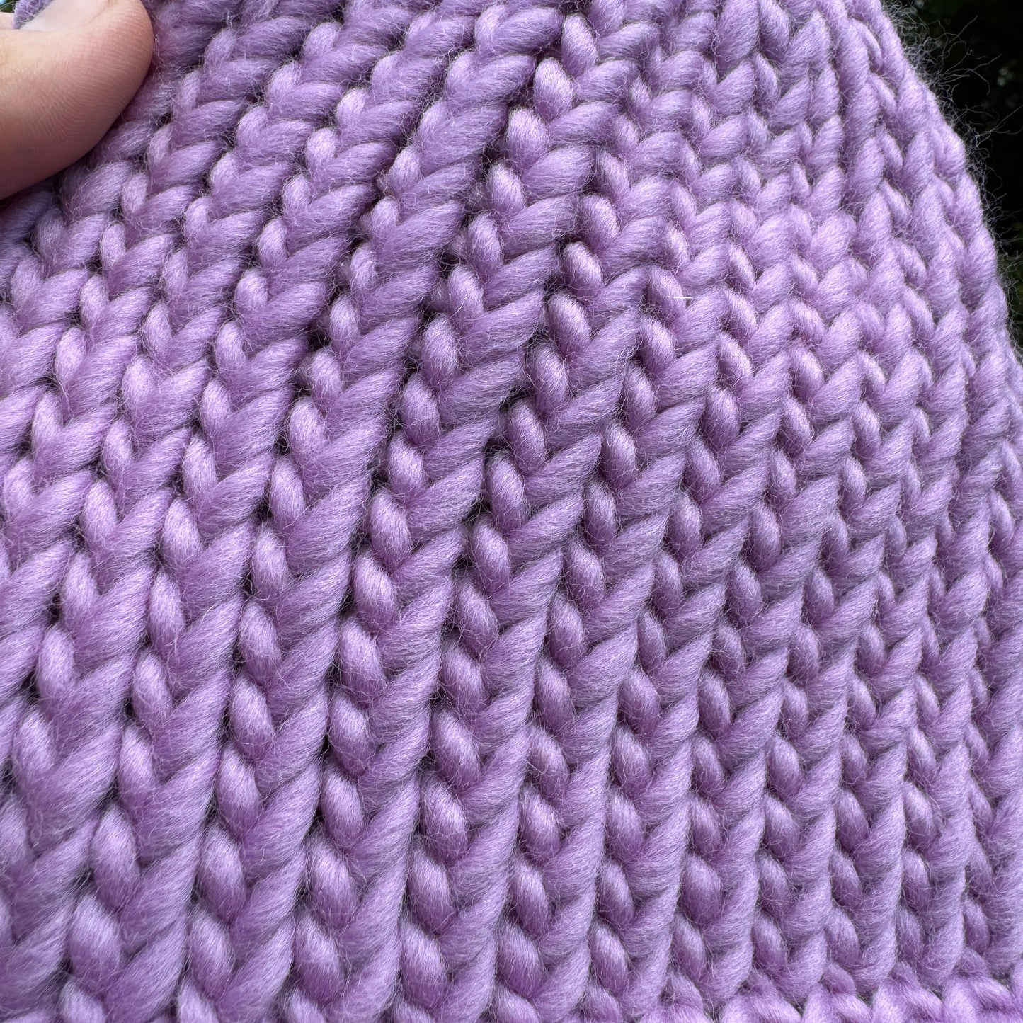 Hand knitted lavender purple hat with 100% merino wool