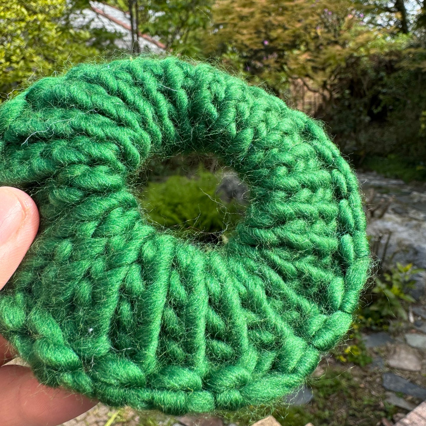 Pine green knitted hair scrunchie
