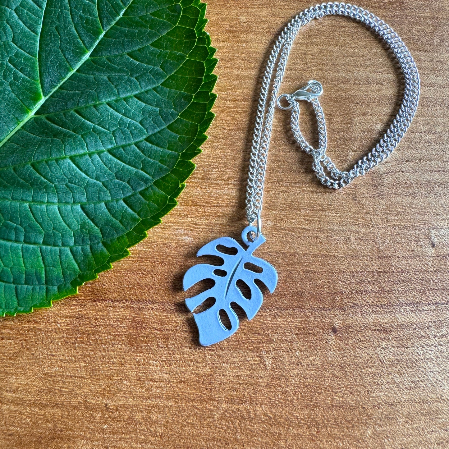 Grey Monstera Leaf Necklace