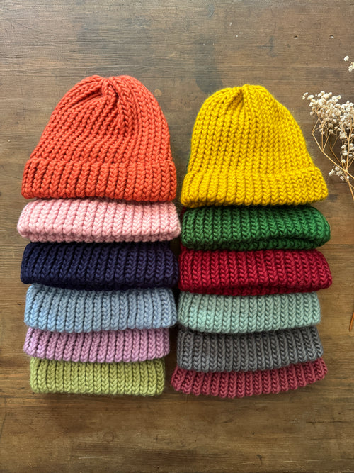 Adult Merino Wool Beanie: Unisex Classic Style - Hand Knitted