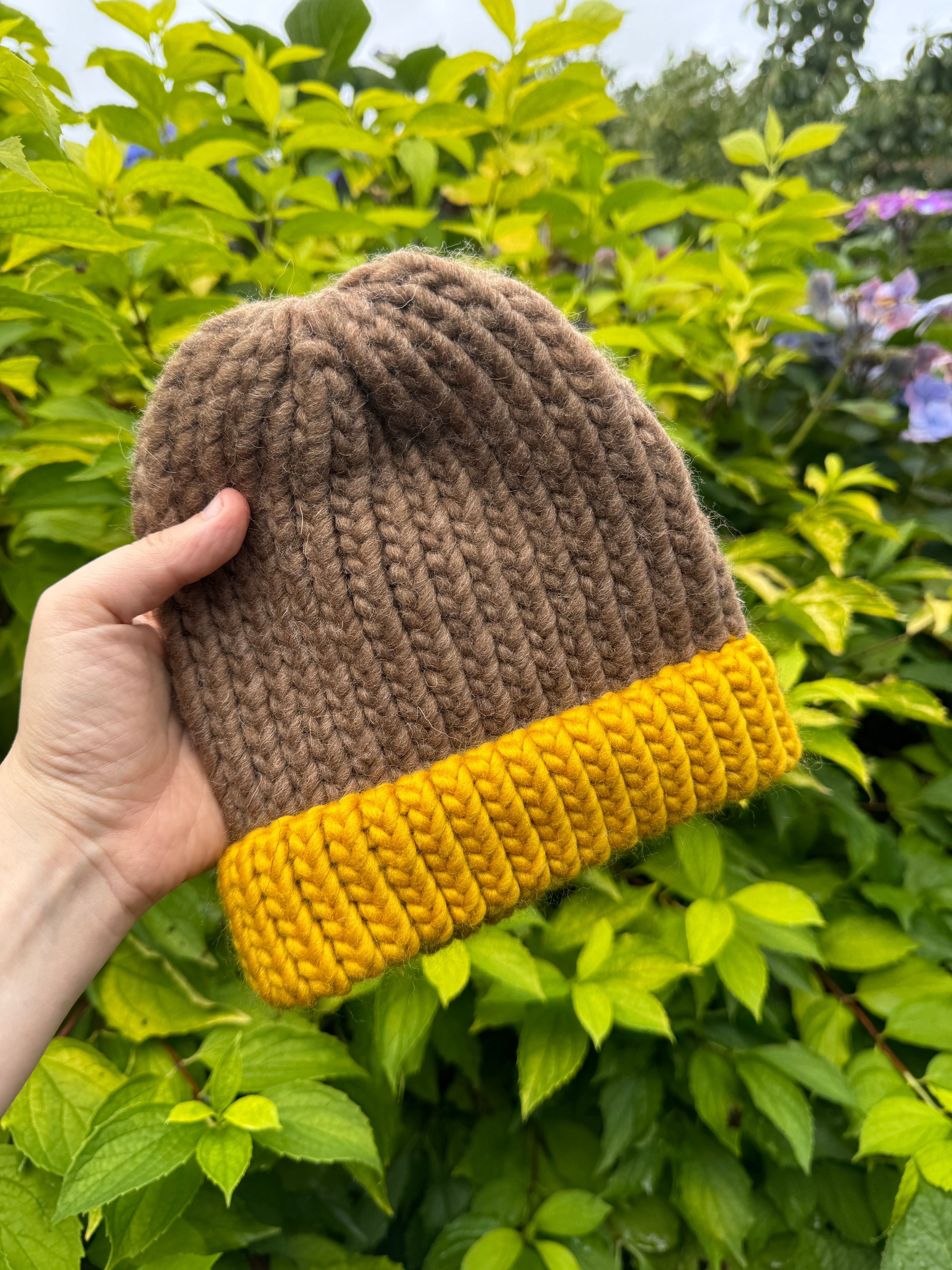 Knitted beanie hat - Mustard and Brown - Toddler SECONDS