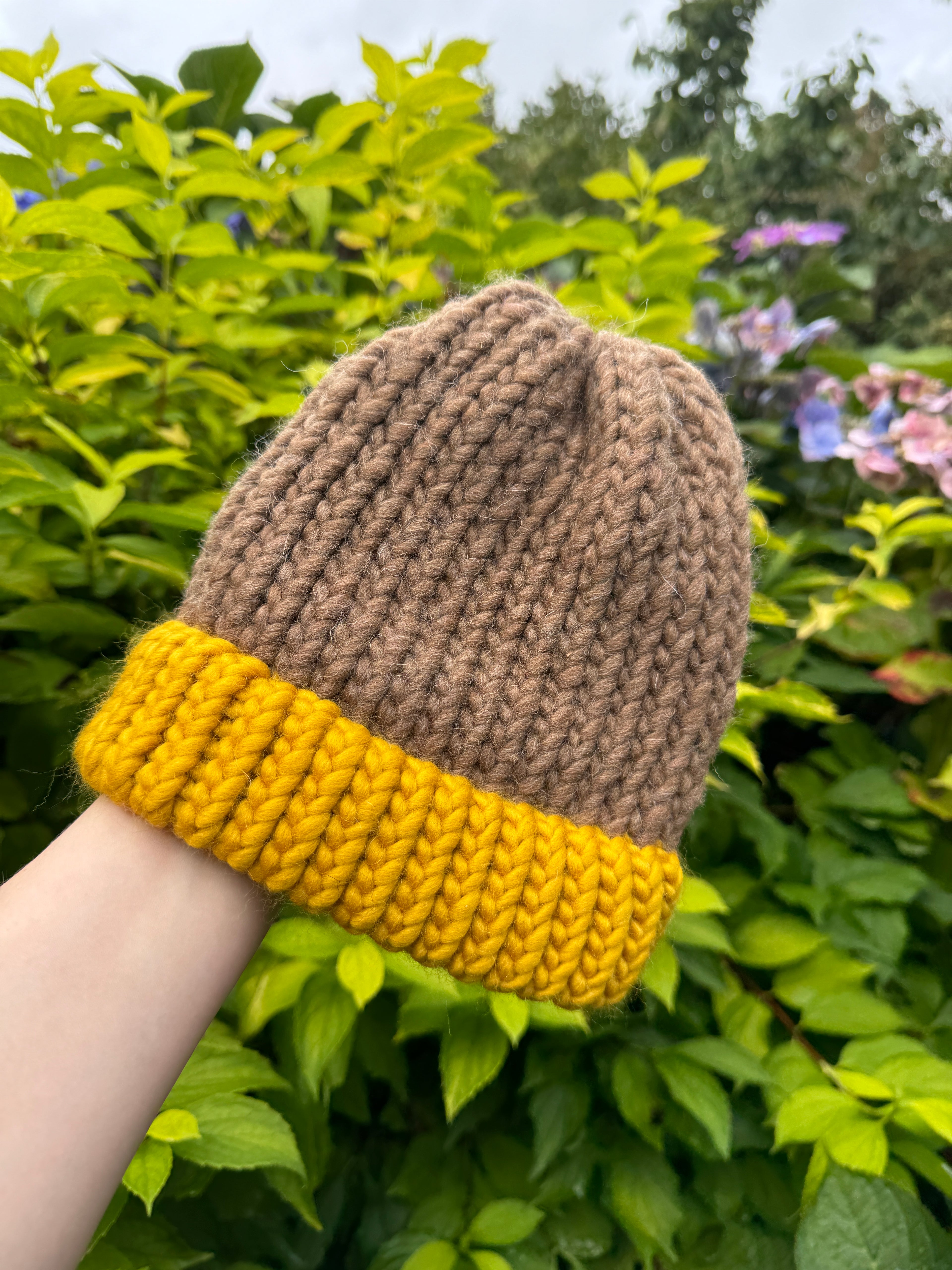 Knitted beanie hat - Mustard and Brown - Toddler SECONDS