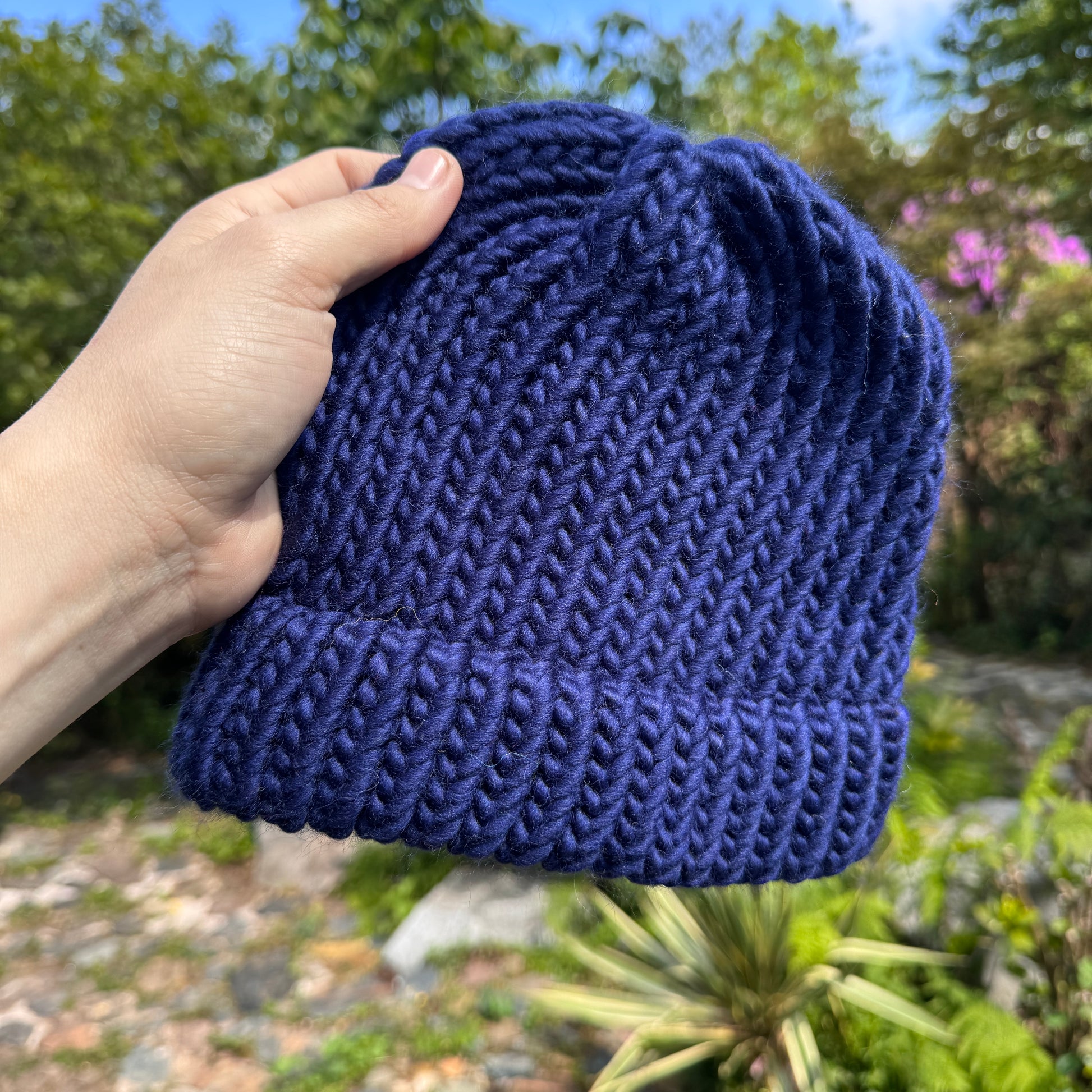 Plastic free hand knitted hat made with 100% merino wool
