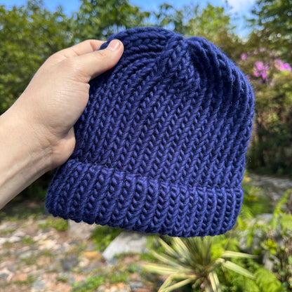 Plastic free hand knitted hat made with 100% merino wool