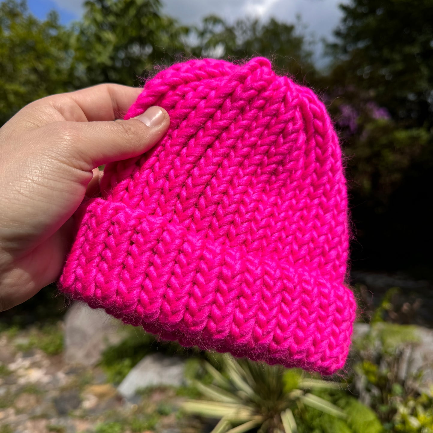 Bright Pink knitted merino wool hat - Baby