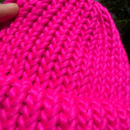 Bright Pink knitted merino wool hat - Baby