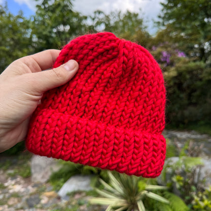 Red merino wool knitted baby hat - Baby