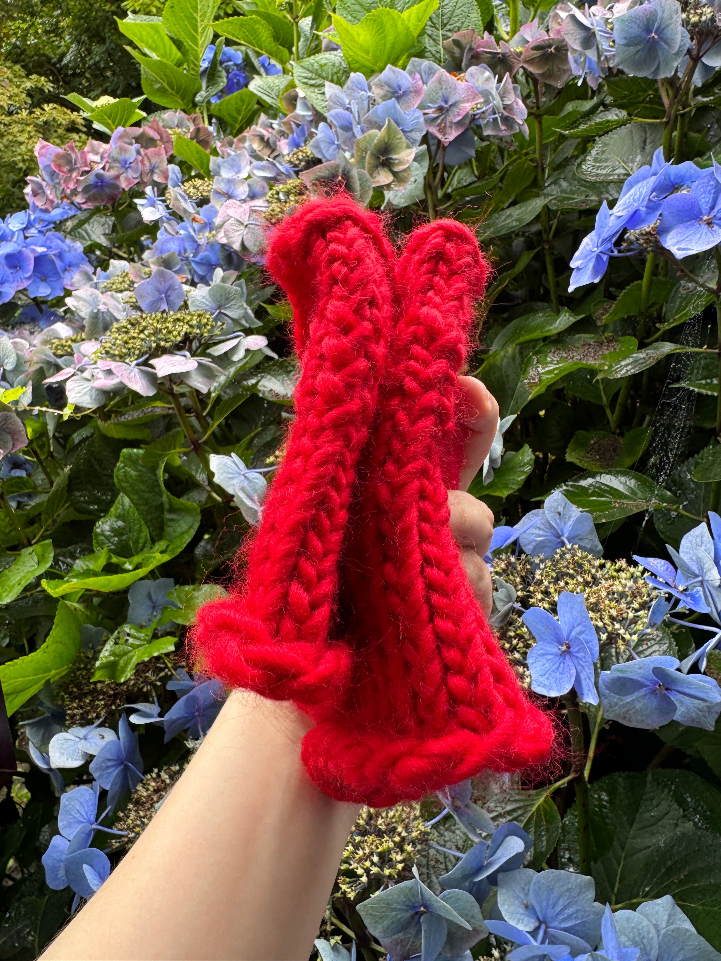 Adult Knitted Fingerless Gloves - Red - Seconds Quality