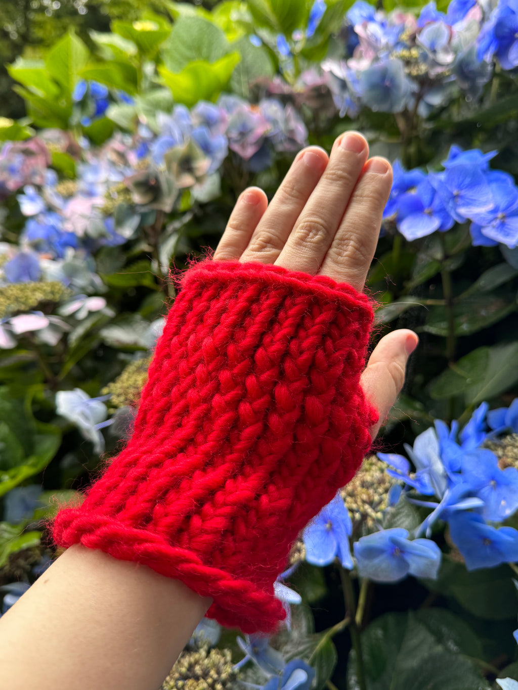 Adult Knitted Fingerless Gloves - Red - Seconds Quality