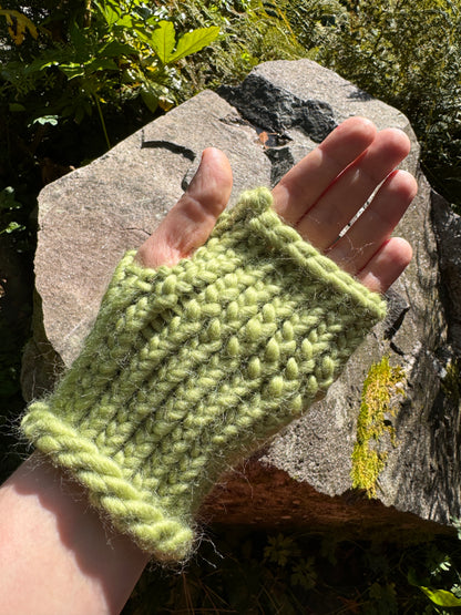 Sage Green fingerless gloves in 100% merino wool