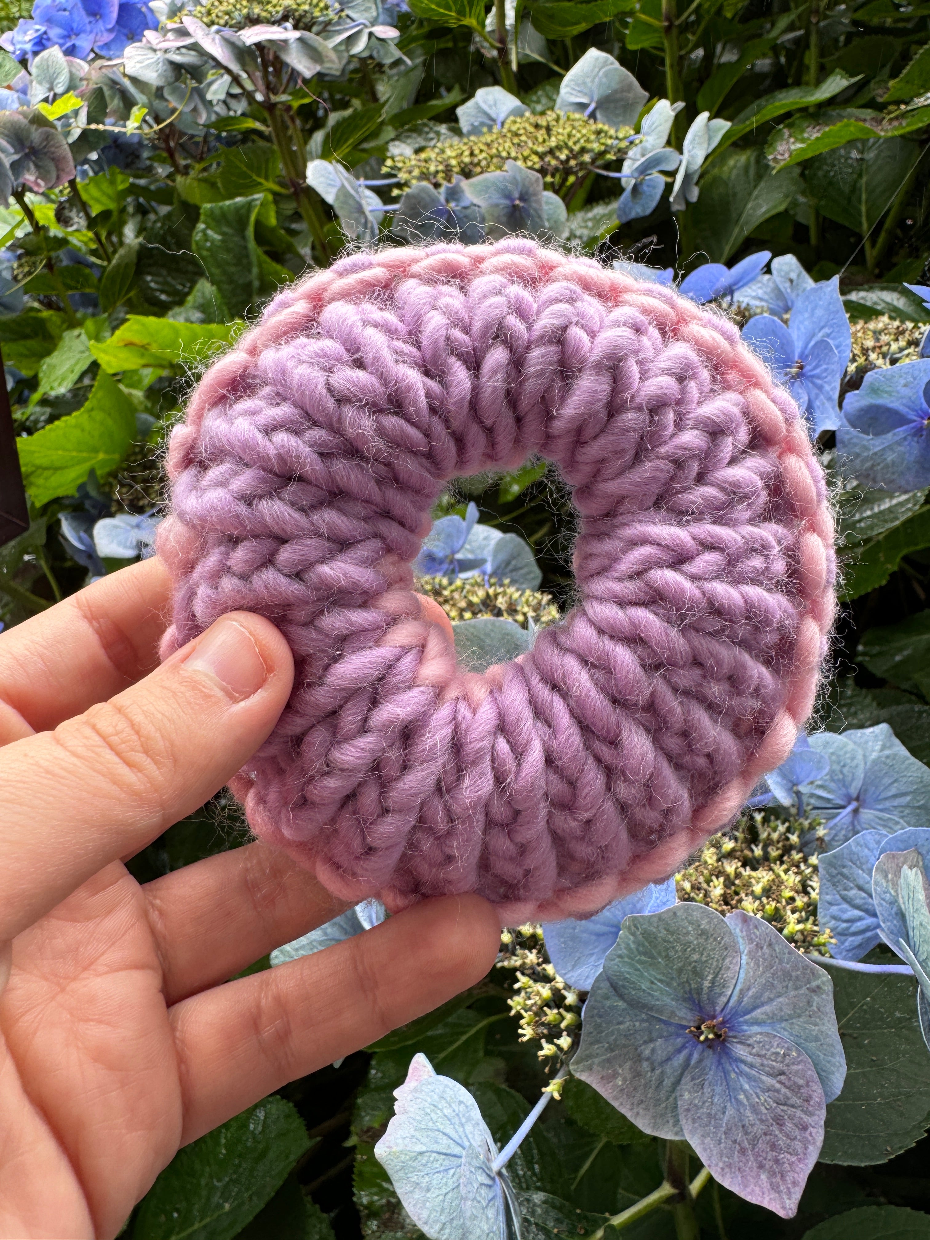 Pastel pink and Lavender knitted scrunchie