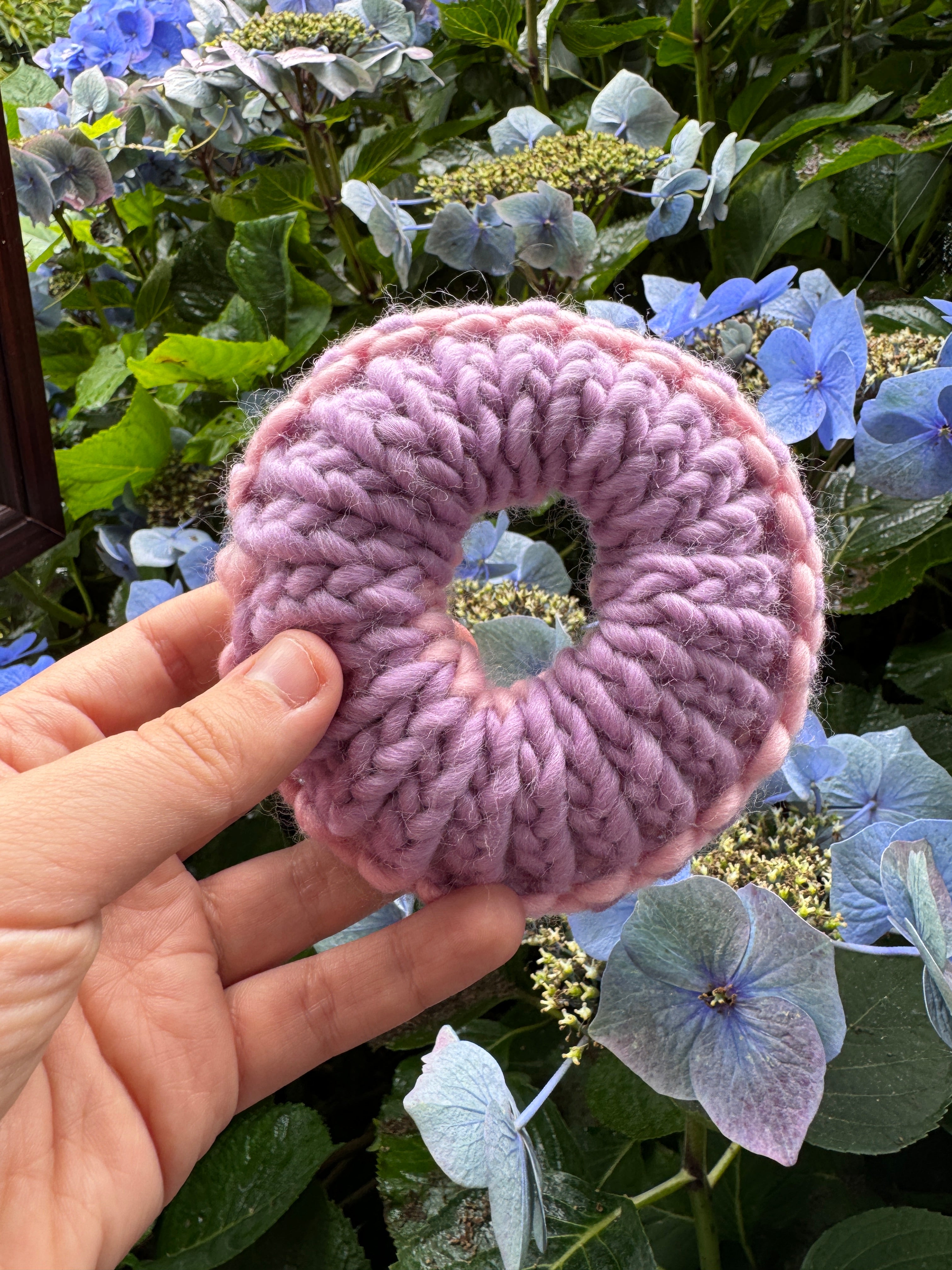 Pastel pink and Lavender knitted scrunchie