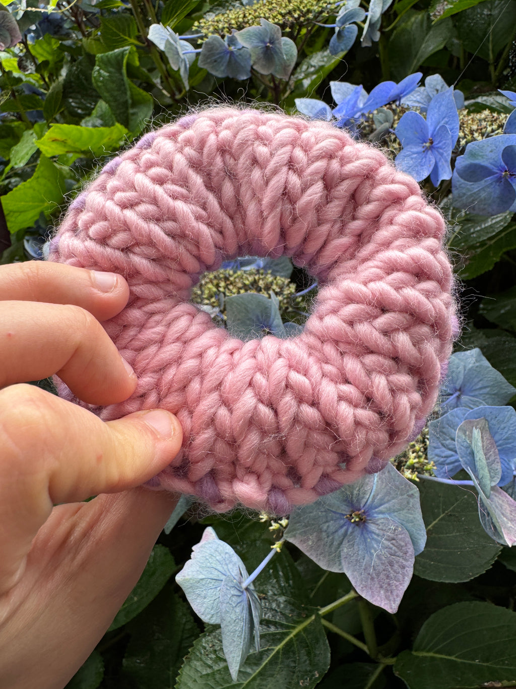 Pastel pink and Lavender knitted scrunchie