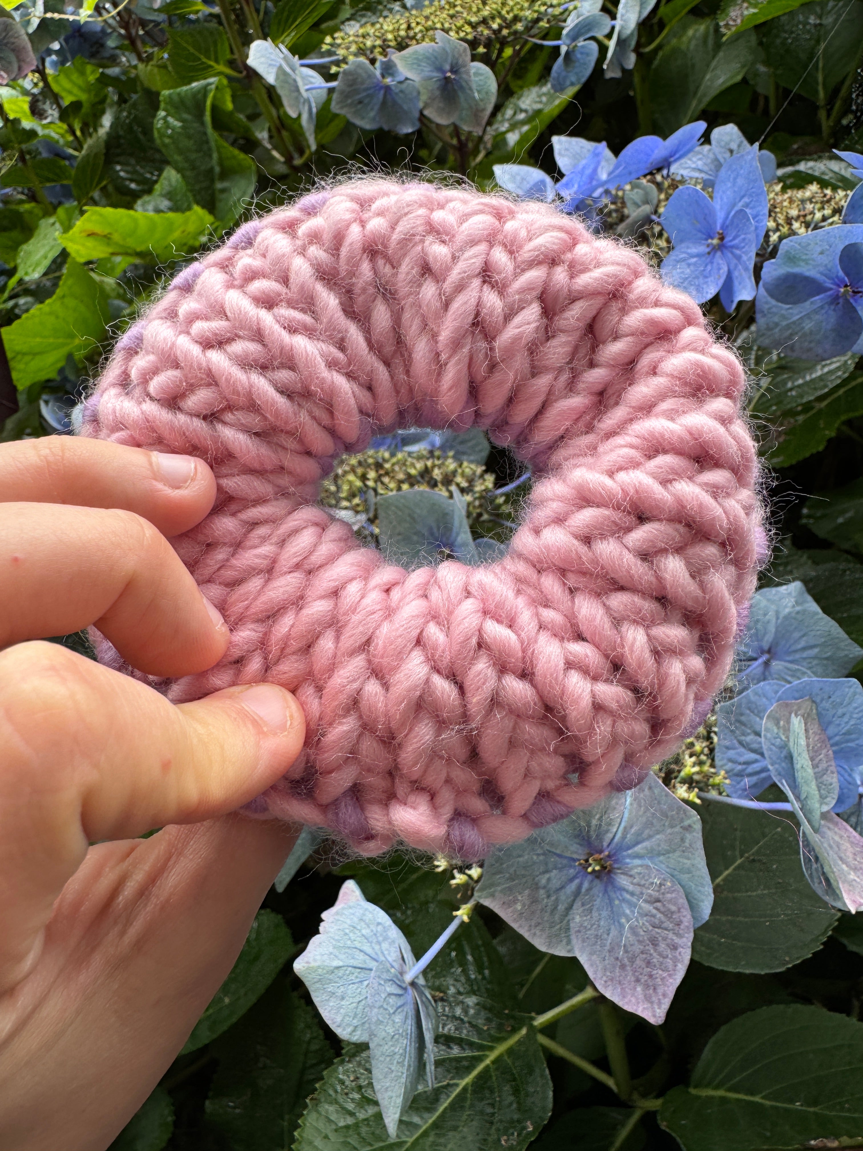 Pastel pink and Lavender knitted scrunchie