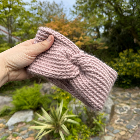 Mink pink knitted headwarmer made from merino wool 