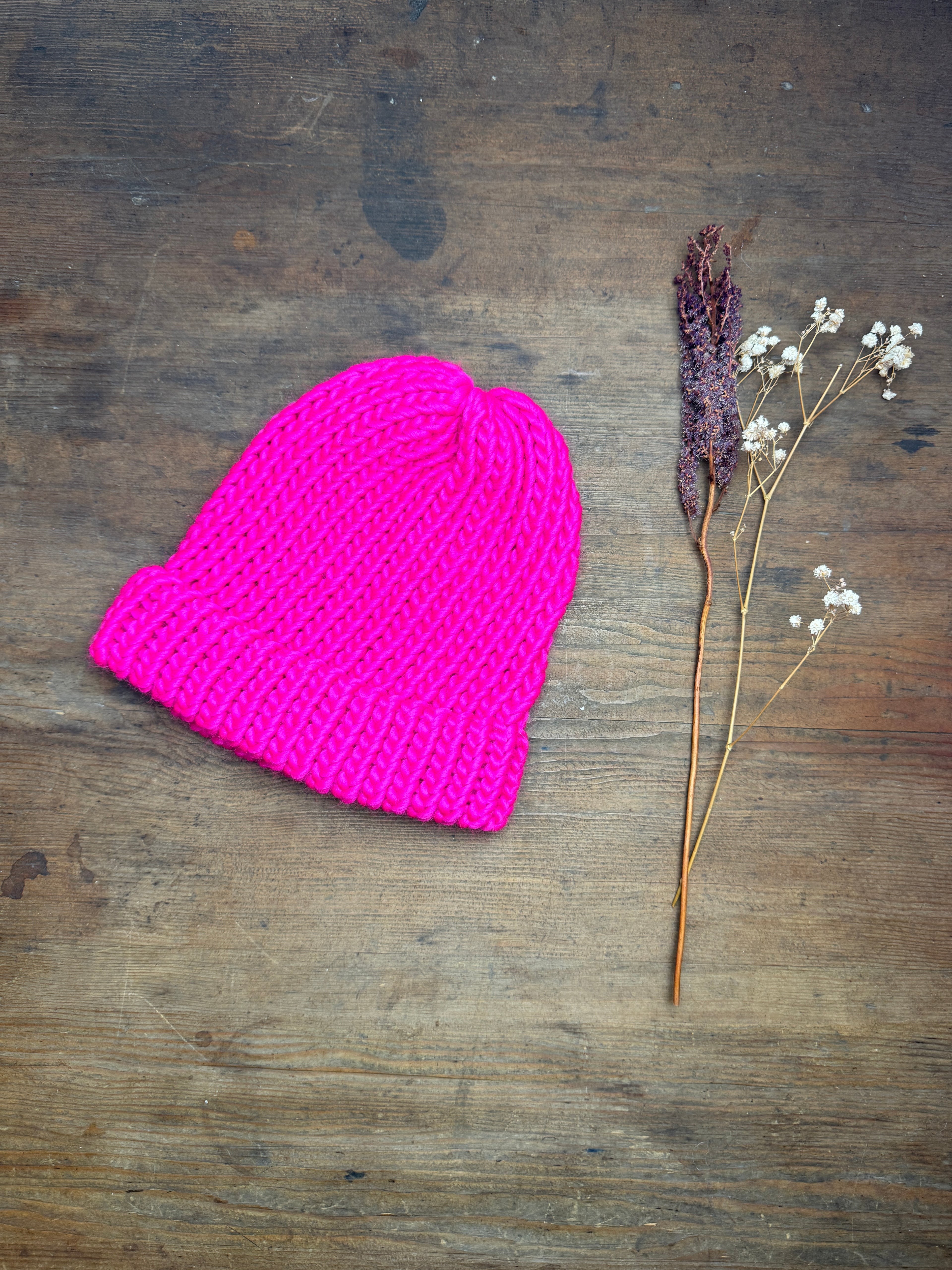 Adult - Neon Pink Knitted Hat - Discontinued Colour