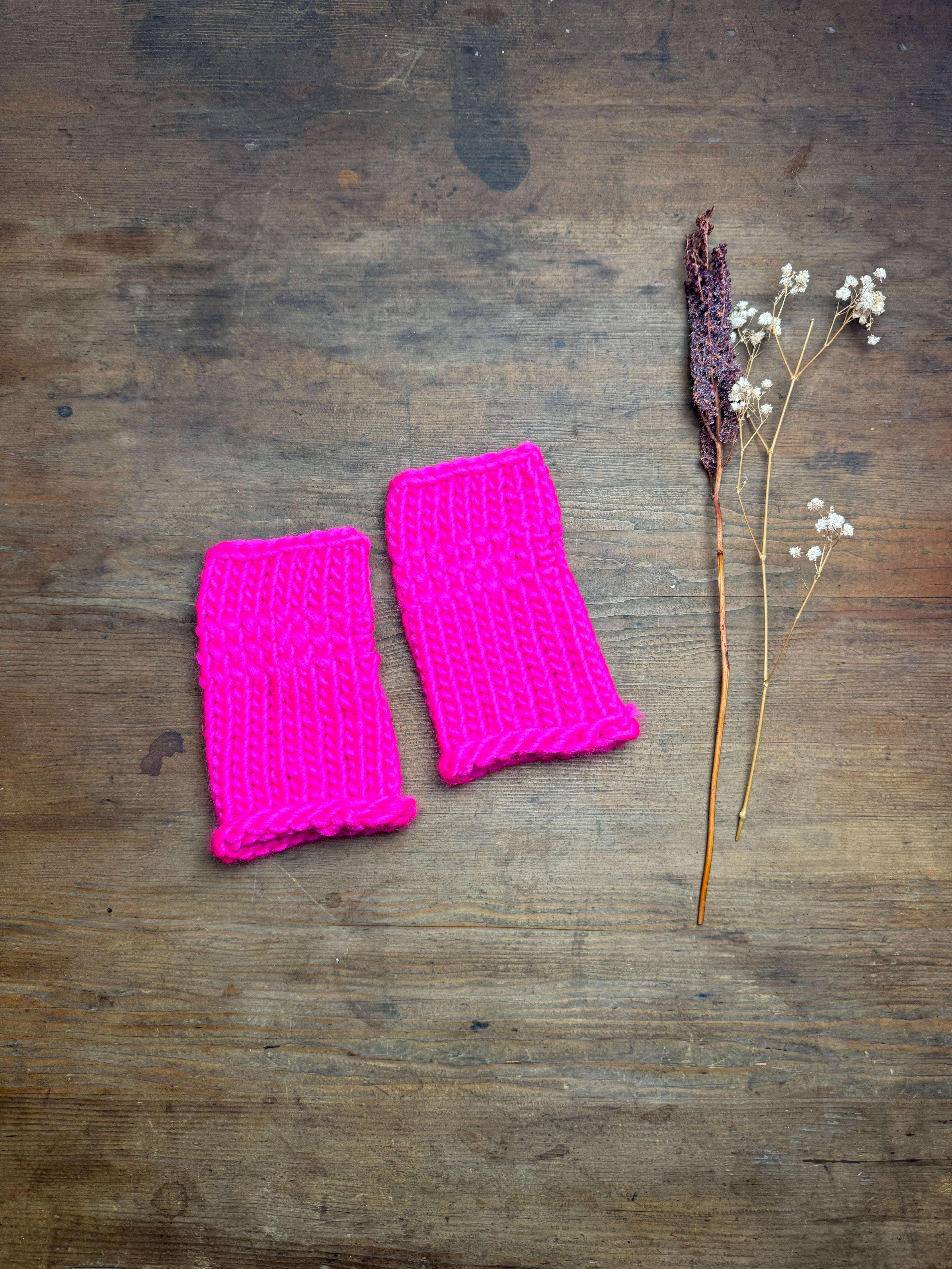 Adult Knitted Fingerless Gloves - Neon Pink - Discontinued Colour