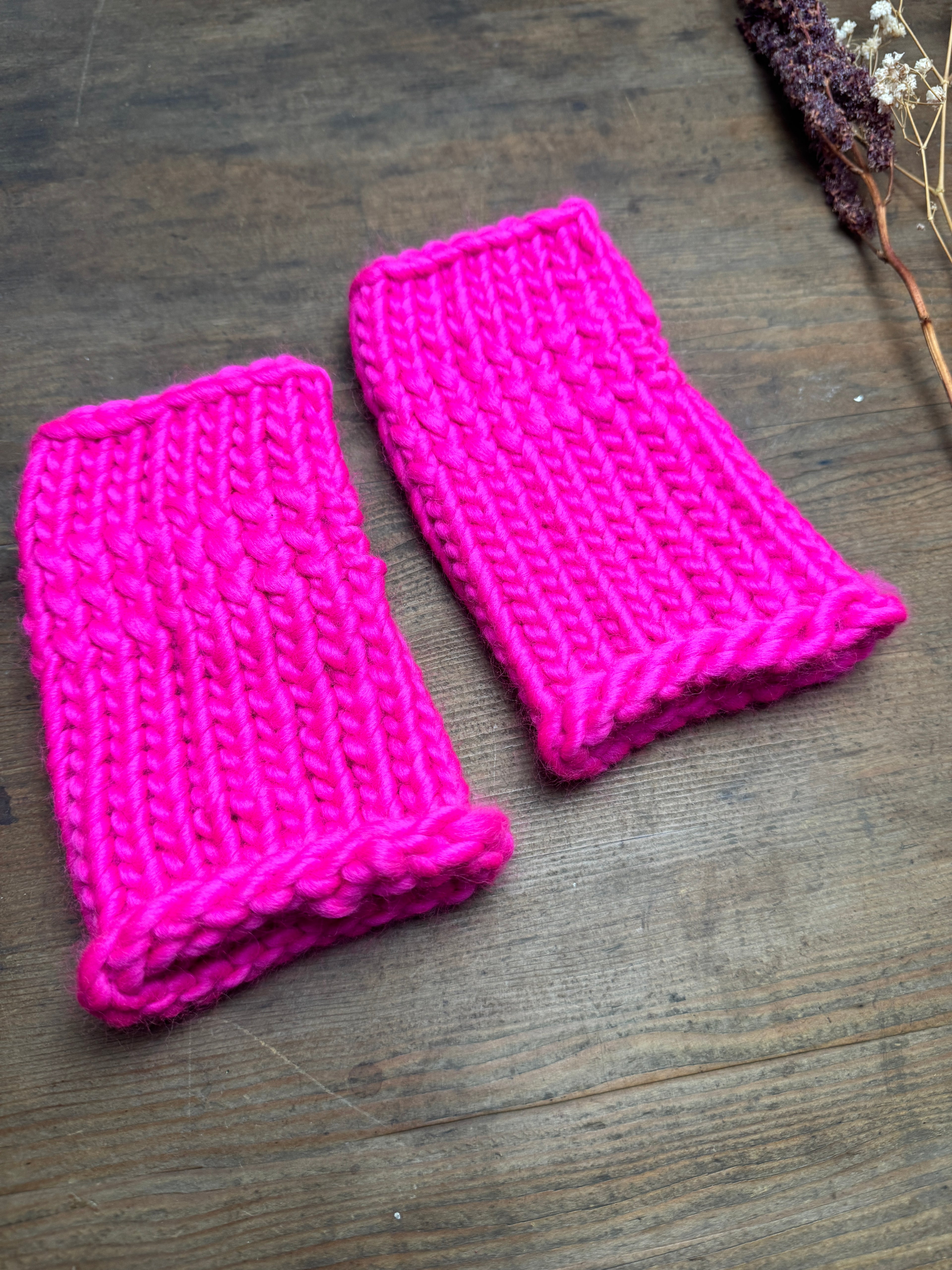 Adult Knitted Fingerless Gloves - Neon Pink - Discontinued Colour