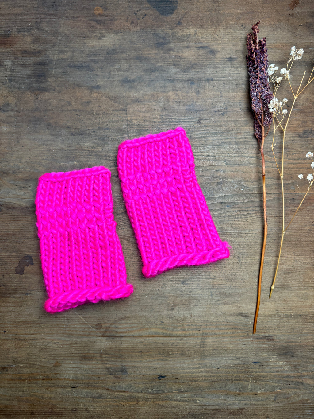 Adult Knitted Fingerless Gloves - Neon Pink - Discontinued Colour