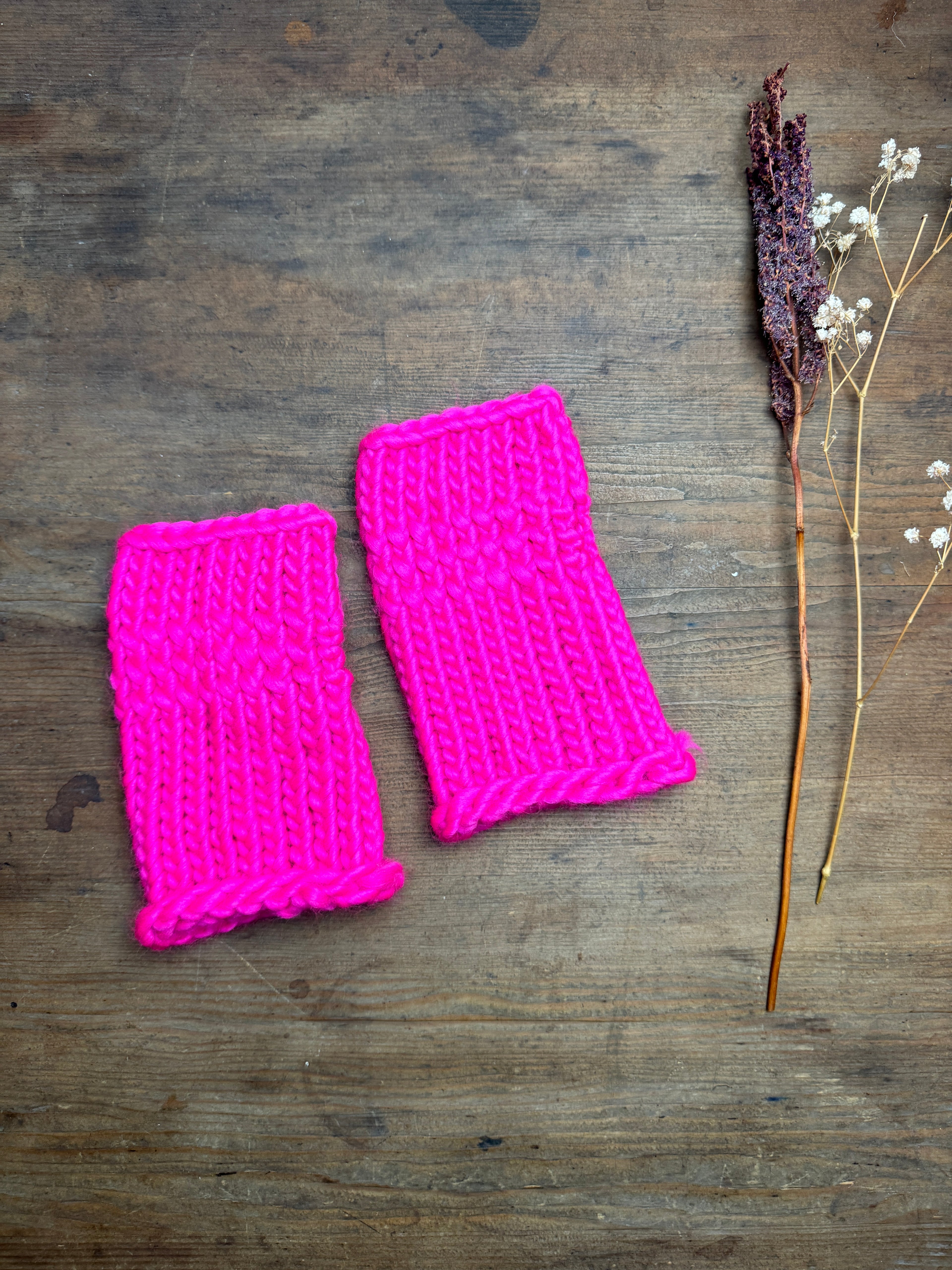 Adult Knitted Fingerless Gloves - Neon Pink - Discontinued Colour
