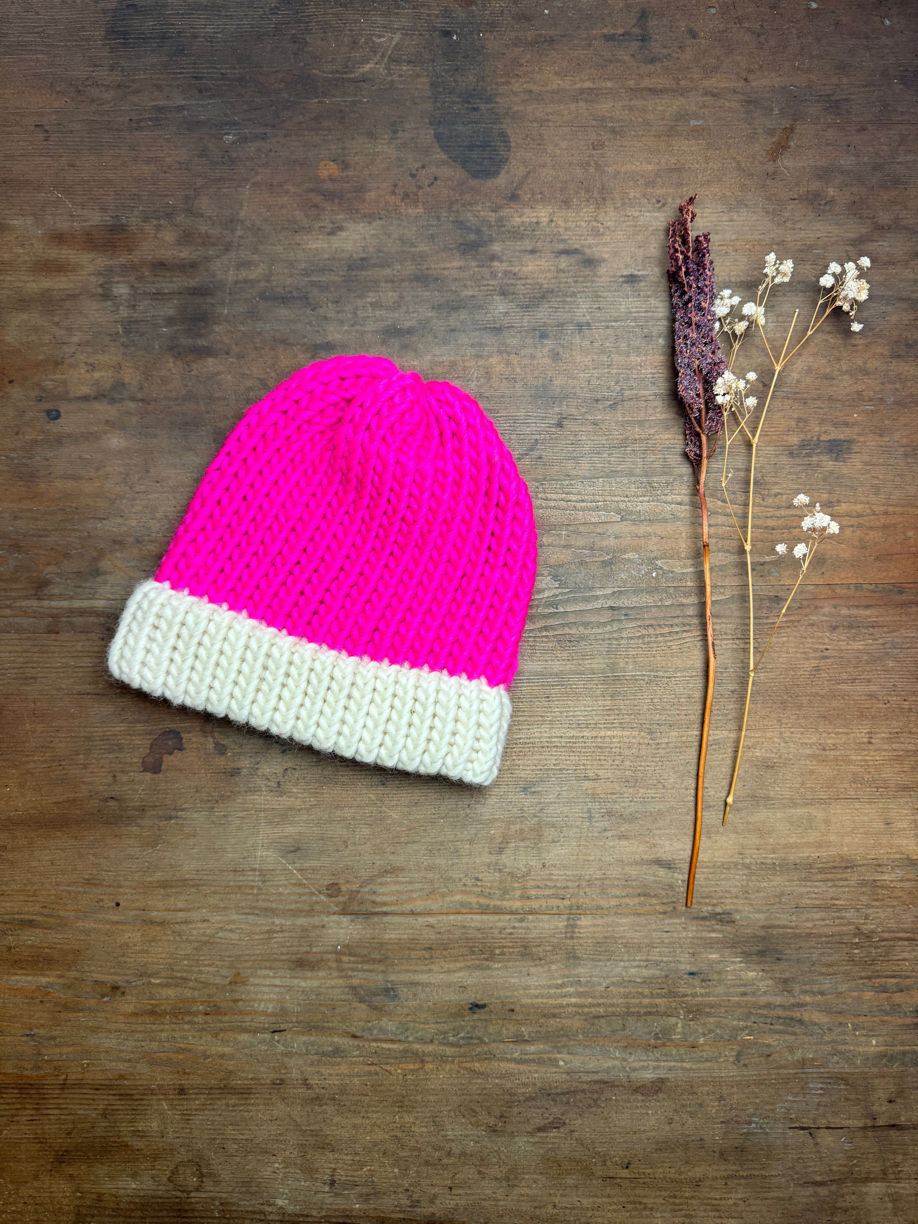 Adult - Neon and Cream Knitted Hat - Discontinued Colour