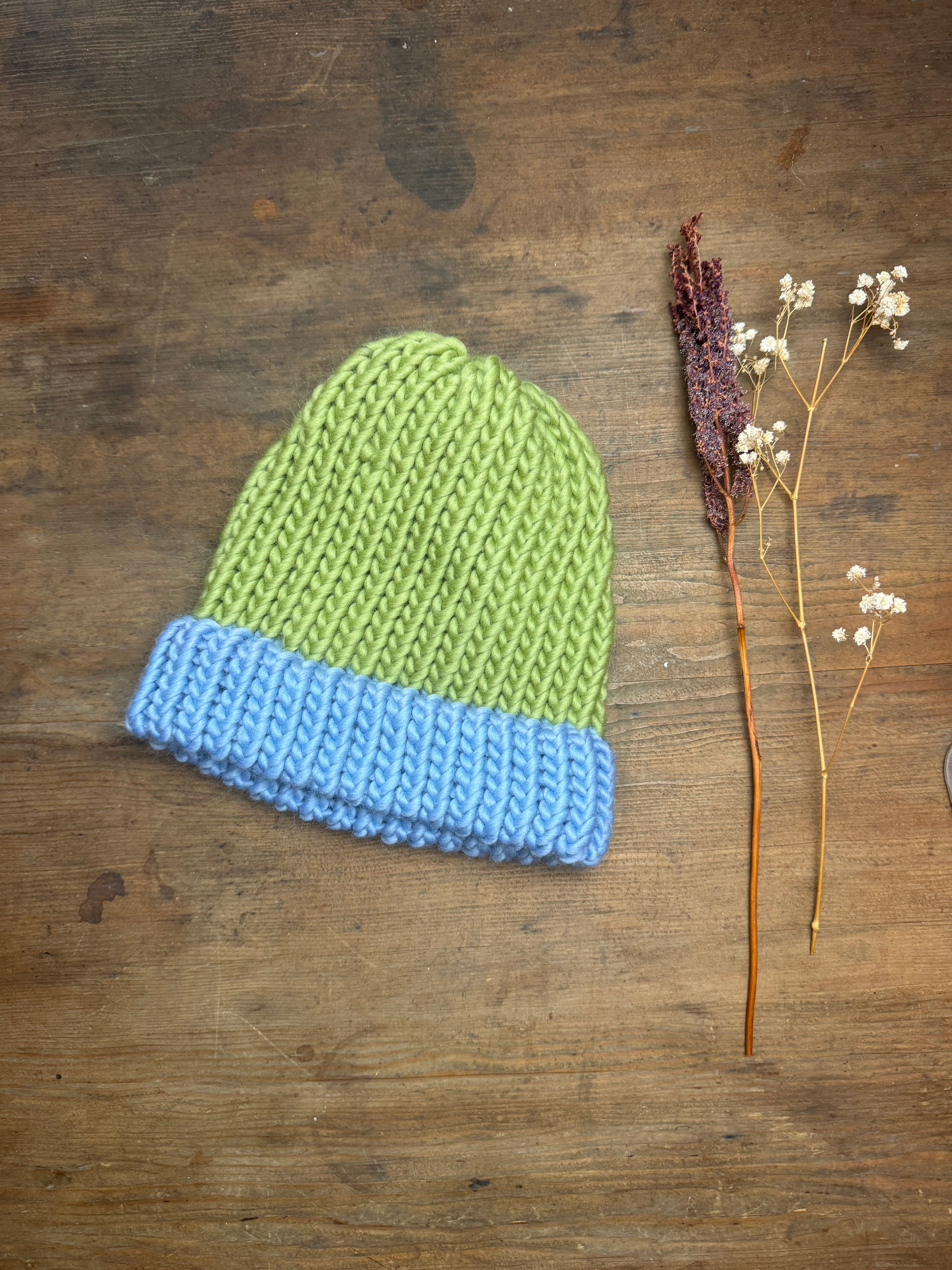 Adult Knitted Beanie Hat - Colourplay Collection - Green and Blue