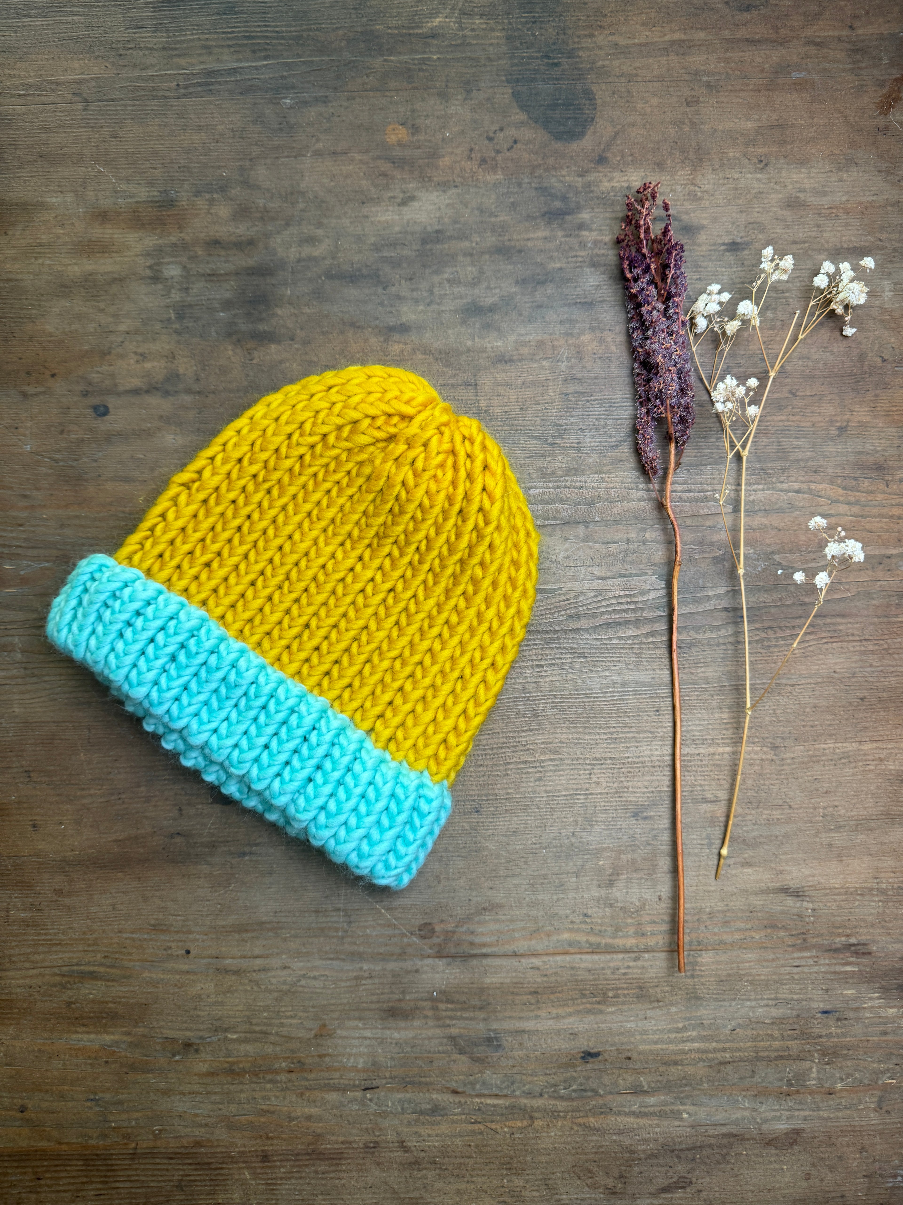 Adult Knitted Hat - Colourplay Collection - Mint and Mustard
