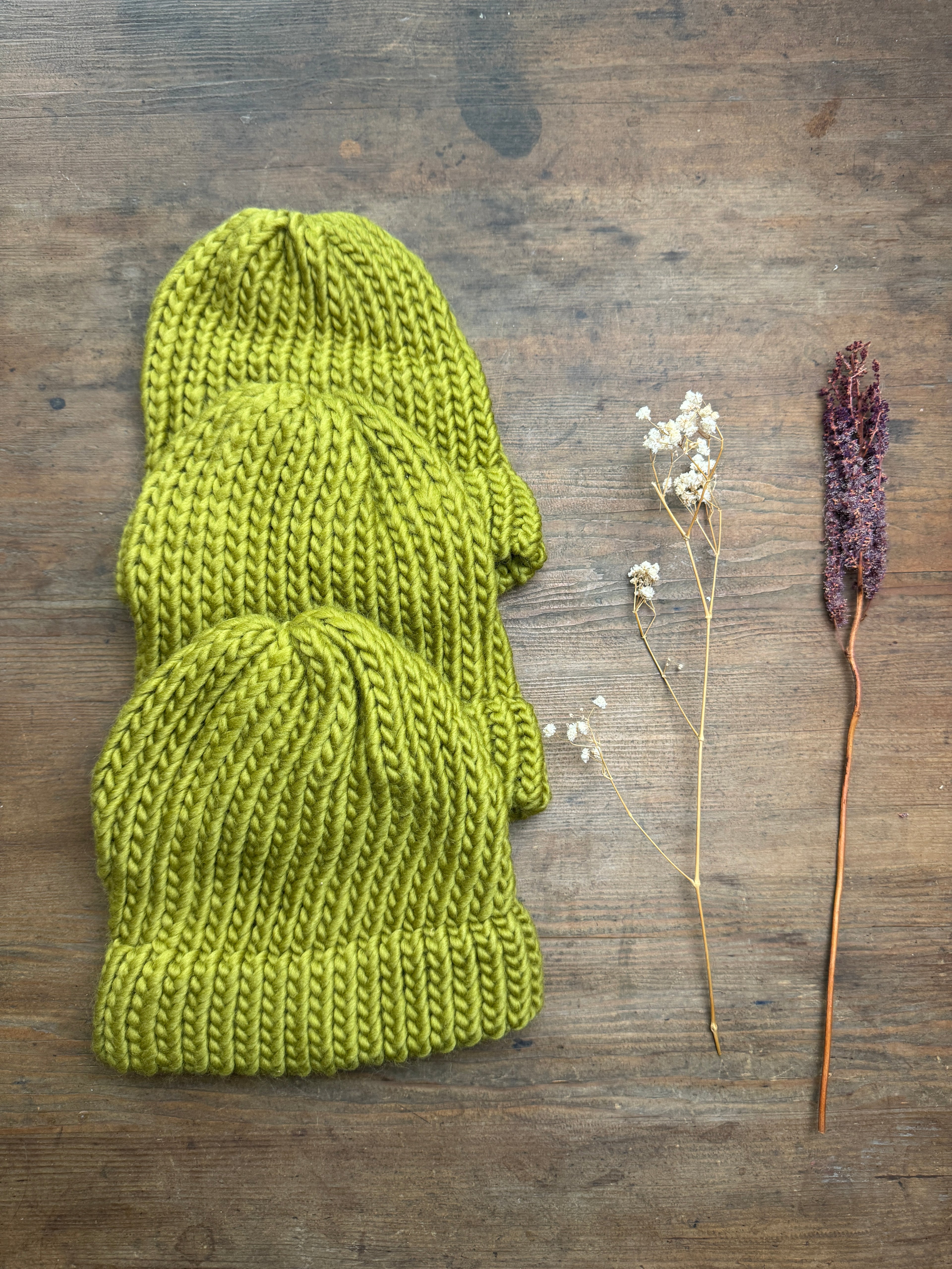 Adult Knitted Moss Green Hat - Merino Wool - Discontinued Colour