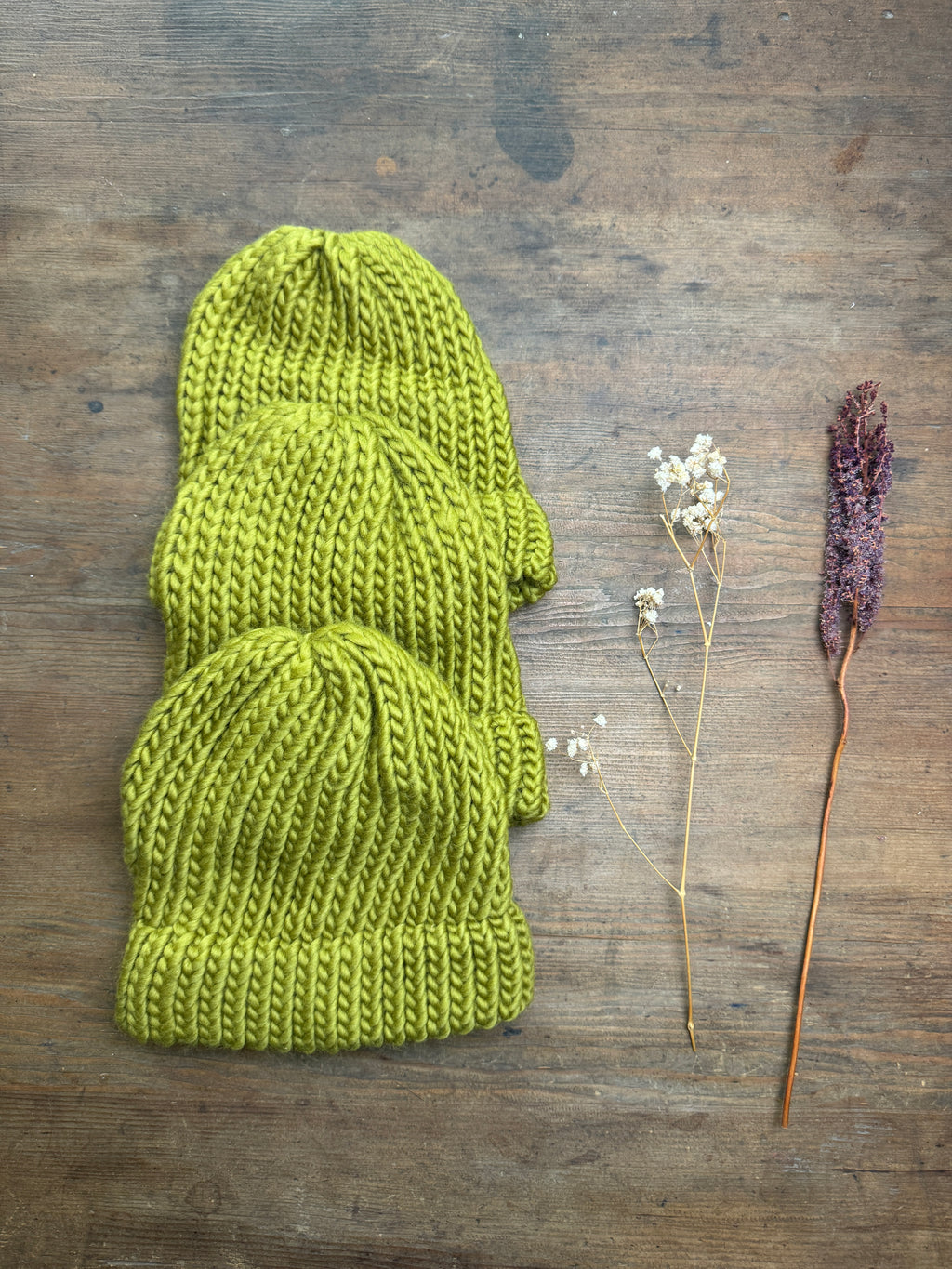 Adult Knitted Moss Green Hat - Merino Wool - Discontinued Colour