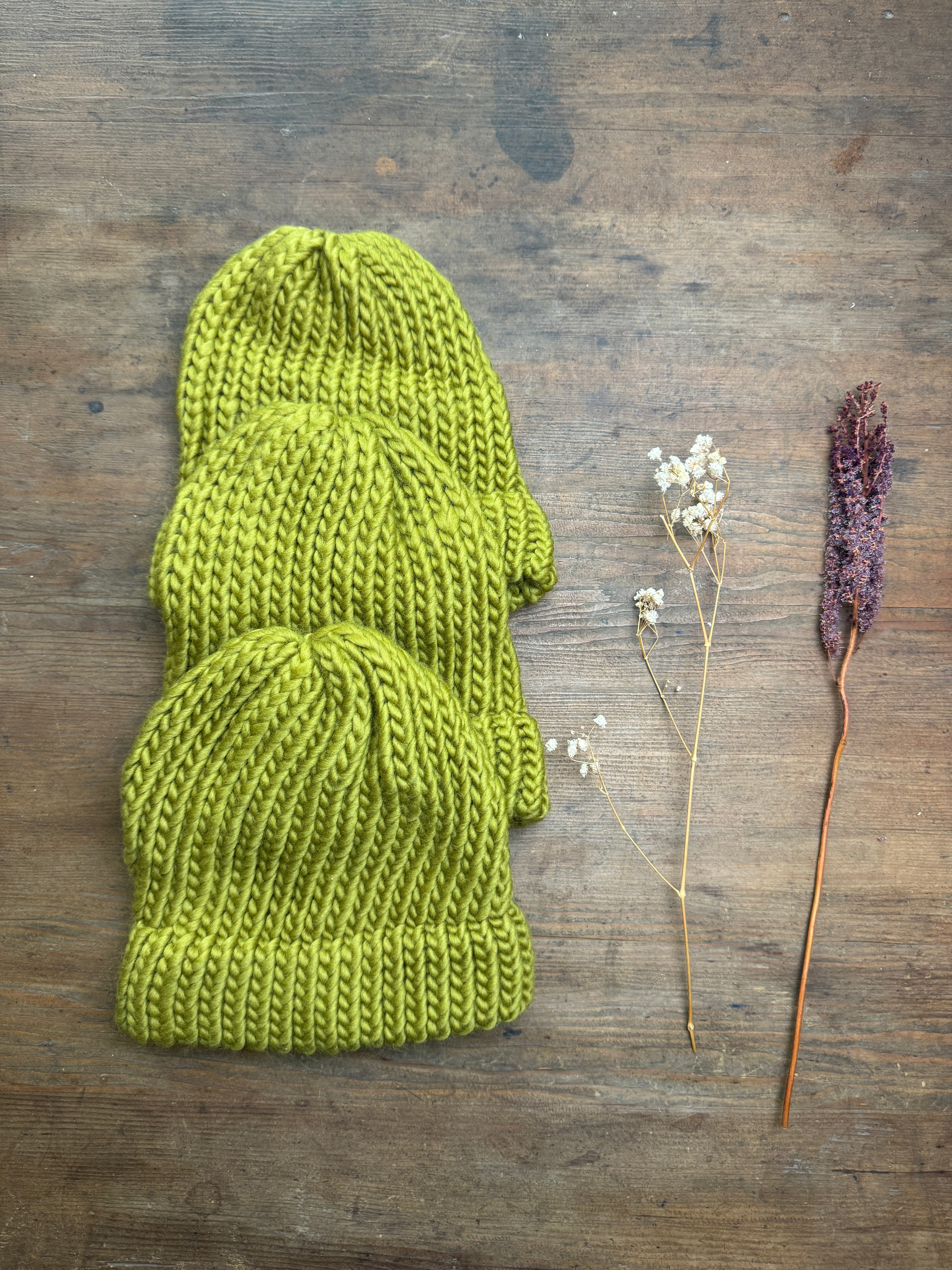 Adult Knitted Moss Green Hat - Merino Wool - Discontinued Colour