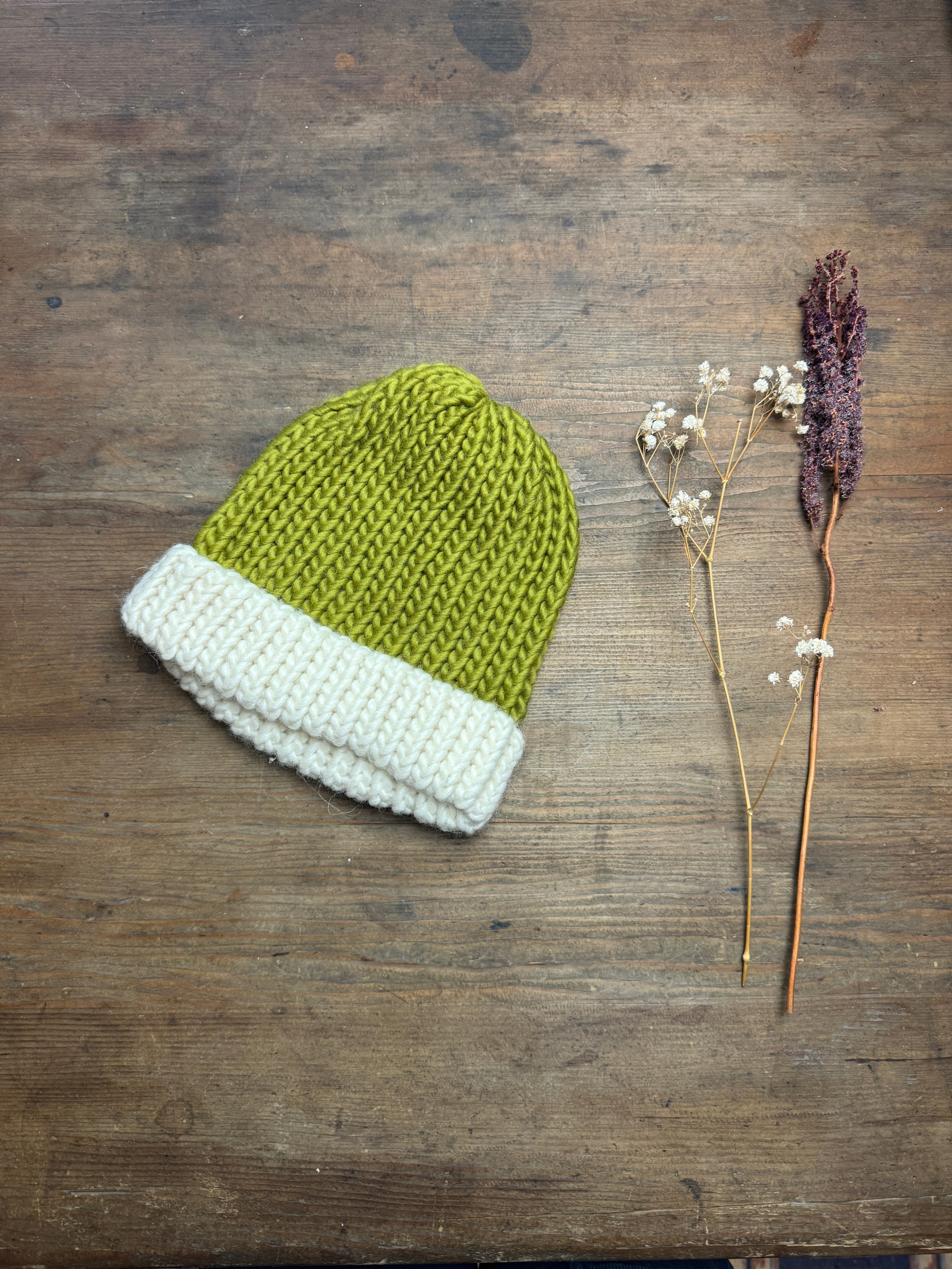 Child - Moss and Cream Knitted Hat