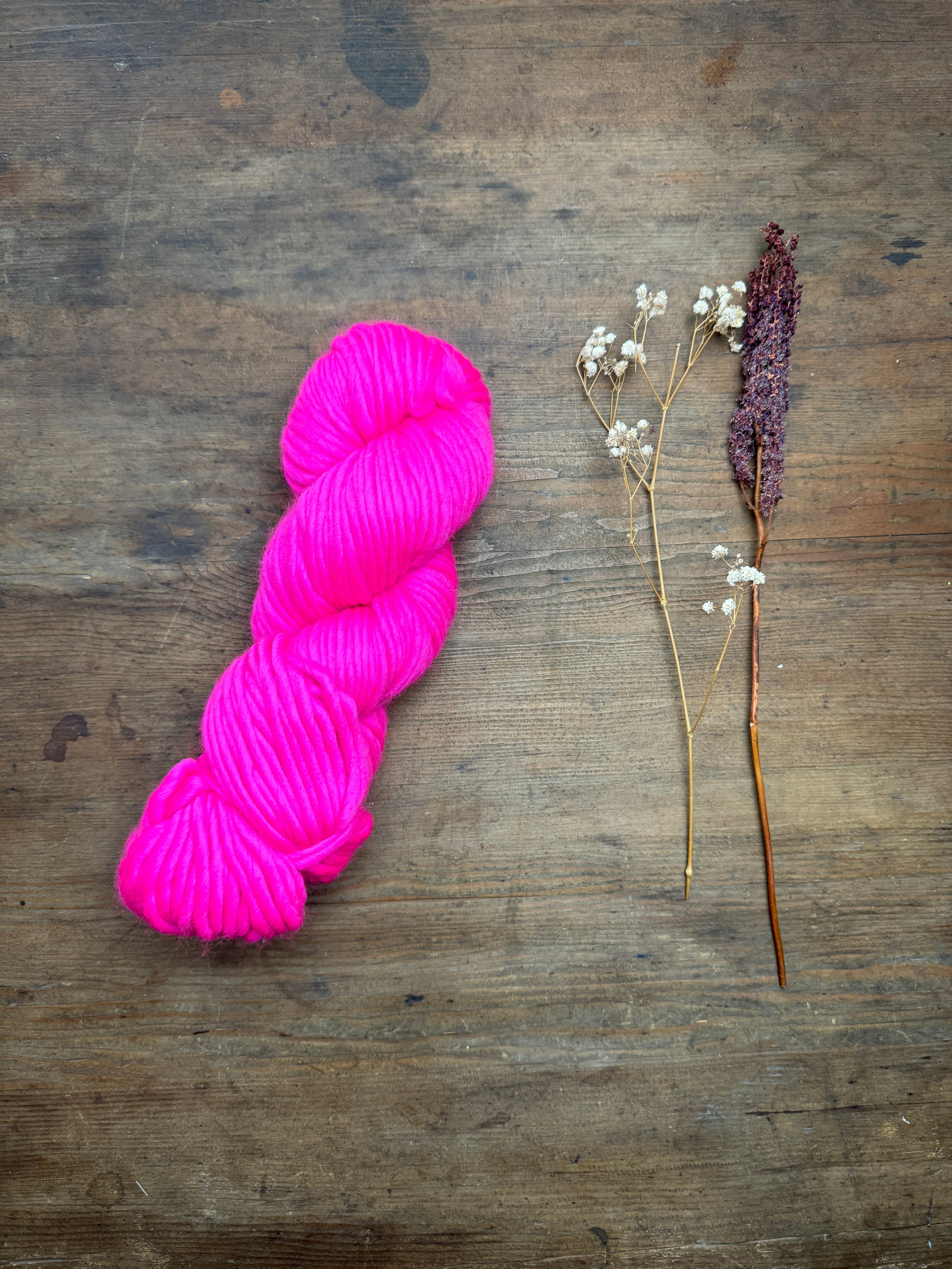 Merino Wool Yarn: Bright Pink - 200g