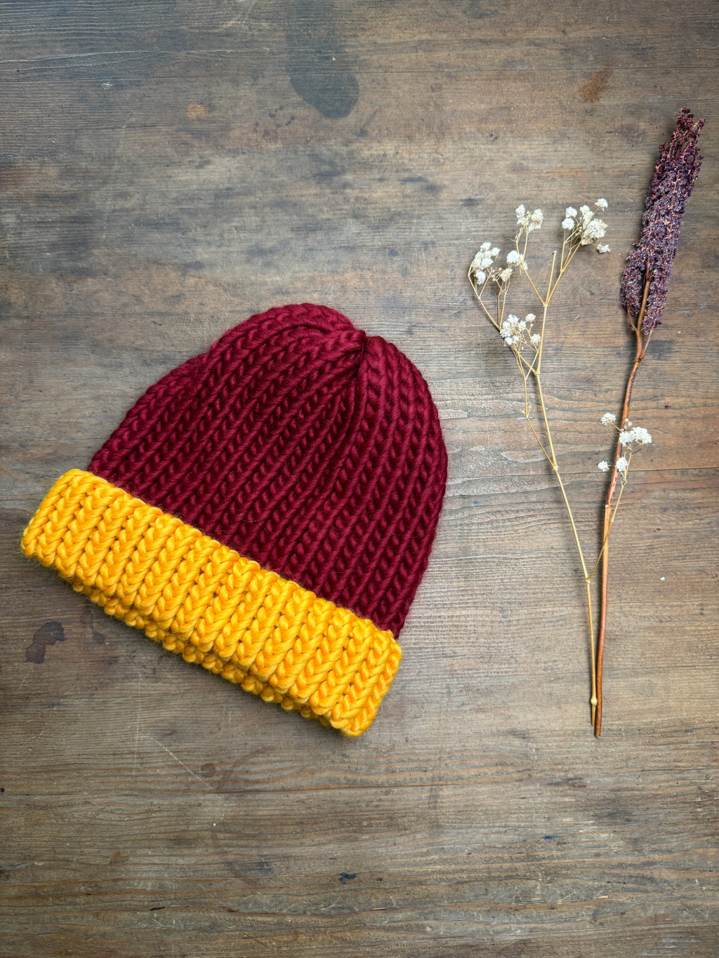 Adult Knitted Beanie Hat - Colourplay Collection - Red and Yellow