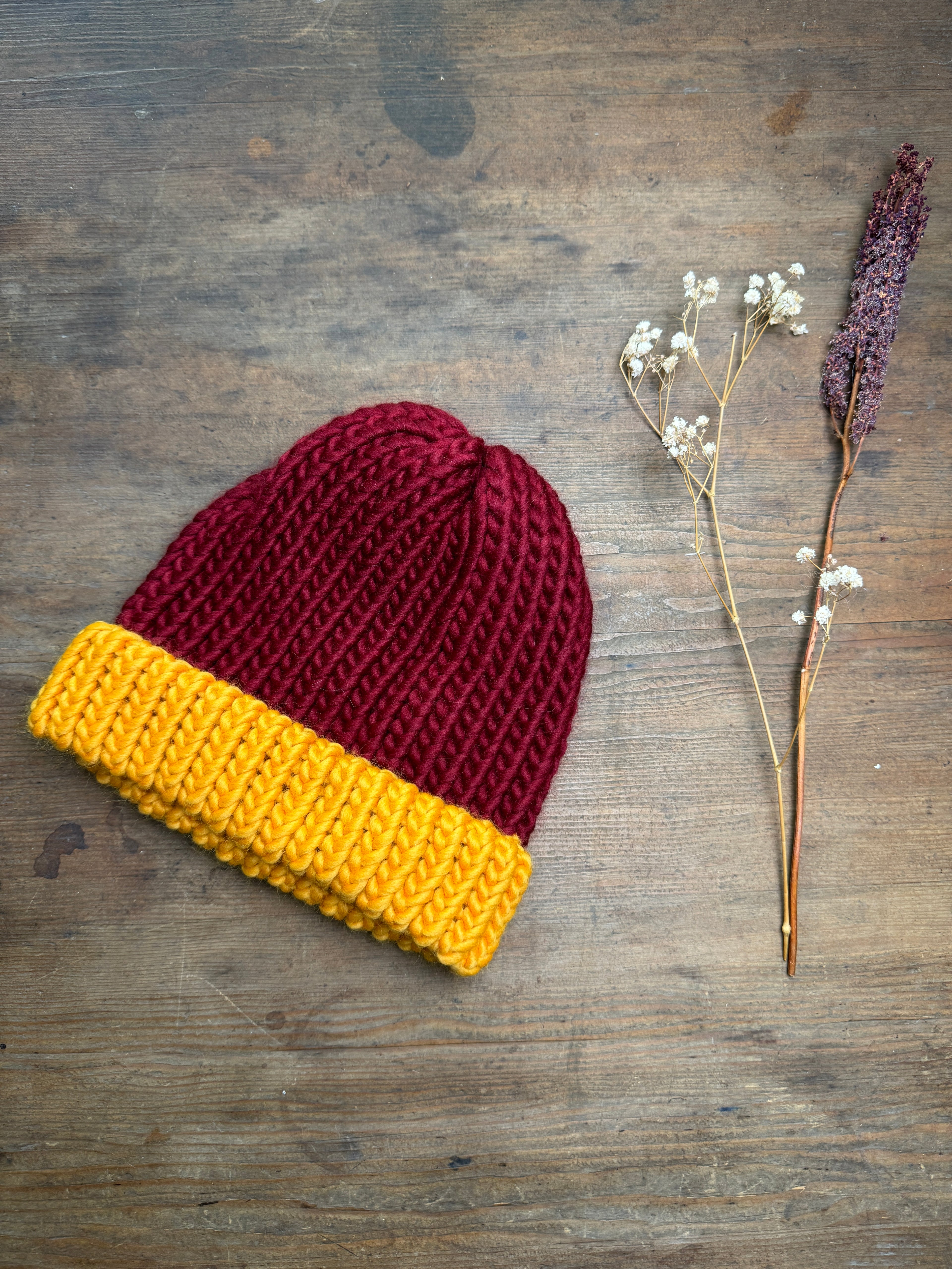 Adult Knitted Beanie Hat - Colourplay Collection - Red and Yellow
