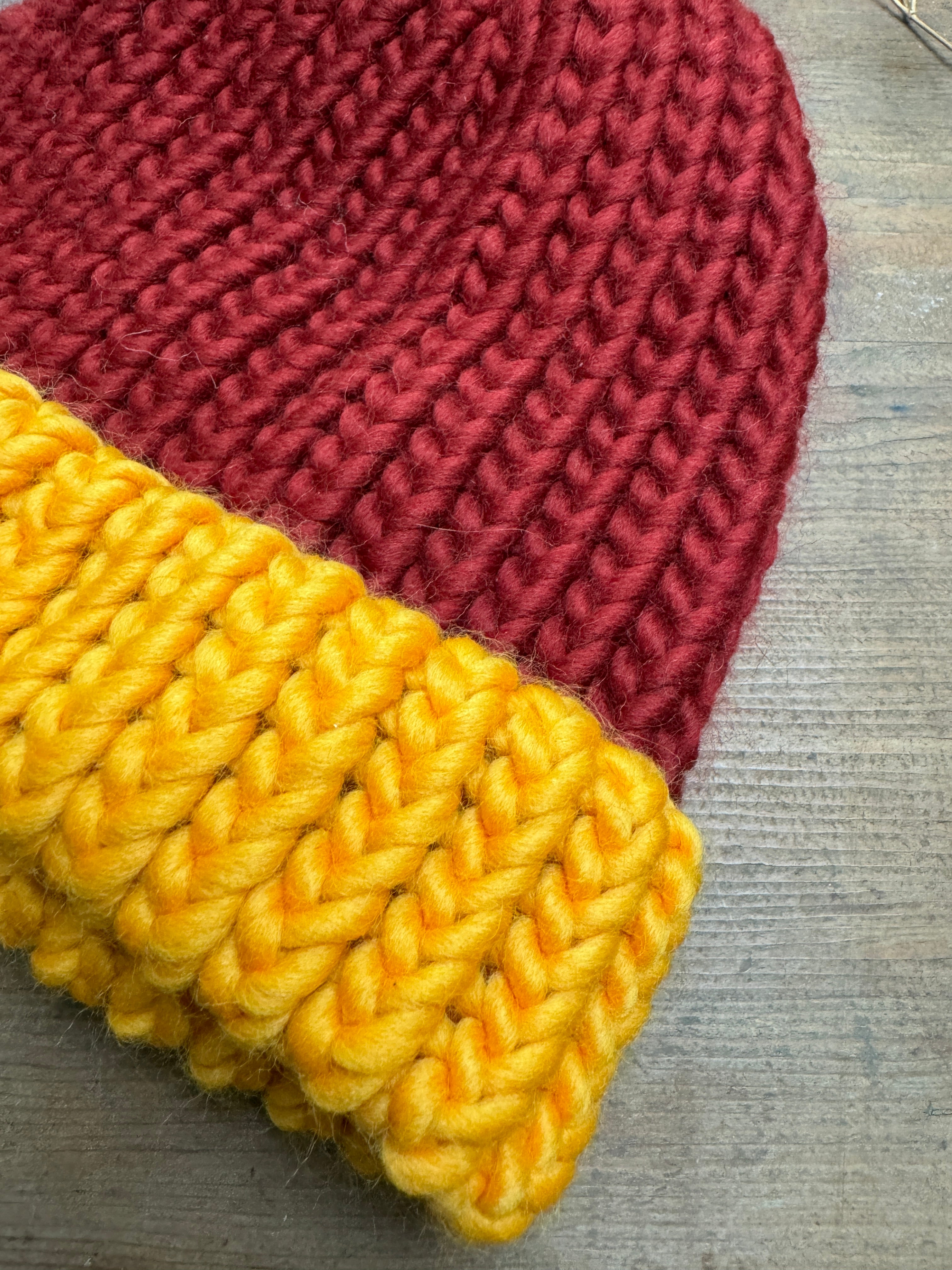 Adult Knitted Beanie Hat - Colourplay Collection - Red and Yellow
