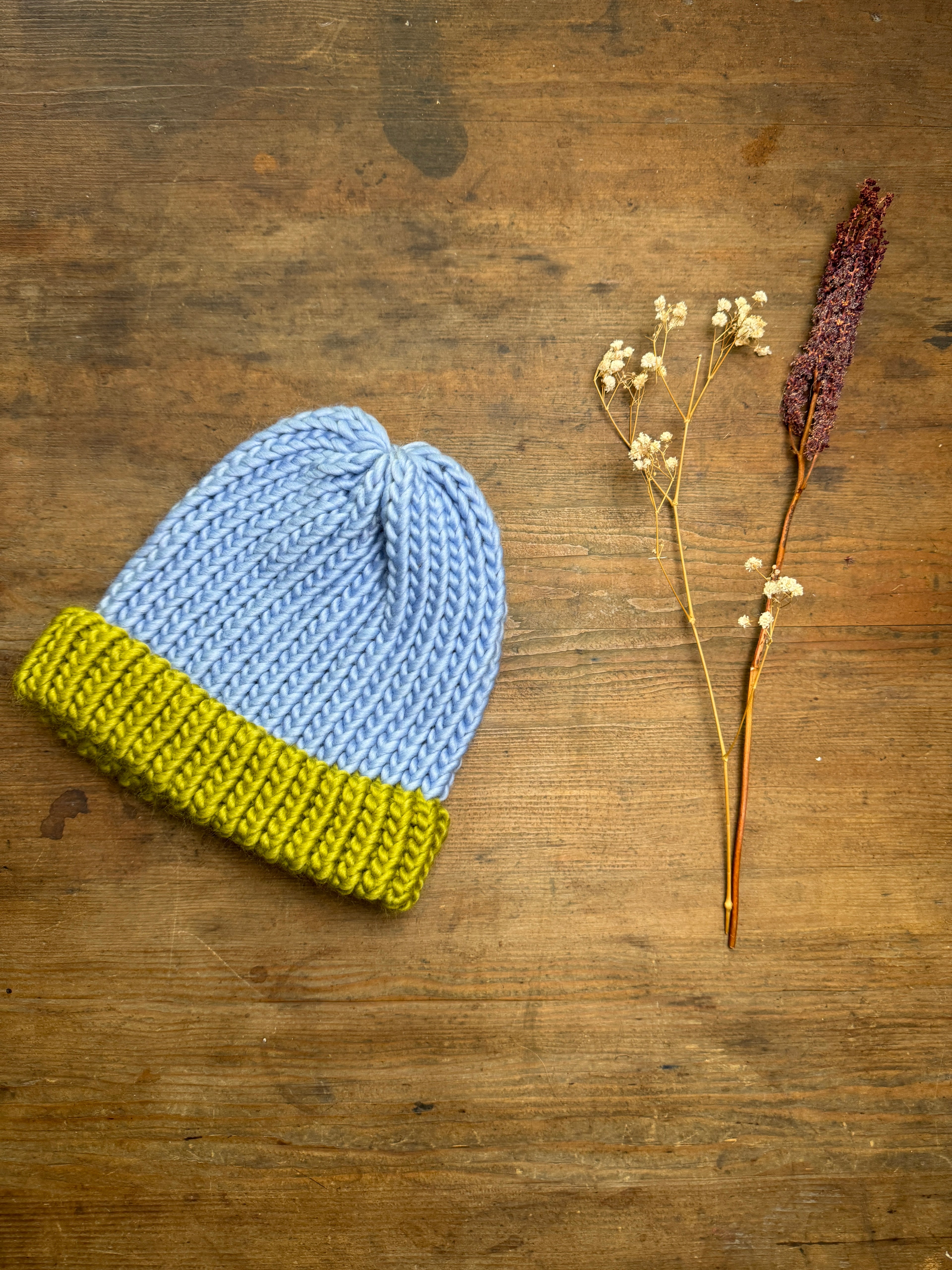 Adult Knitted Beanie Hat - Colourplay Collection - Green and Blue