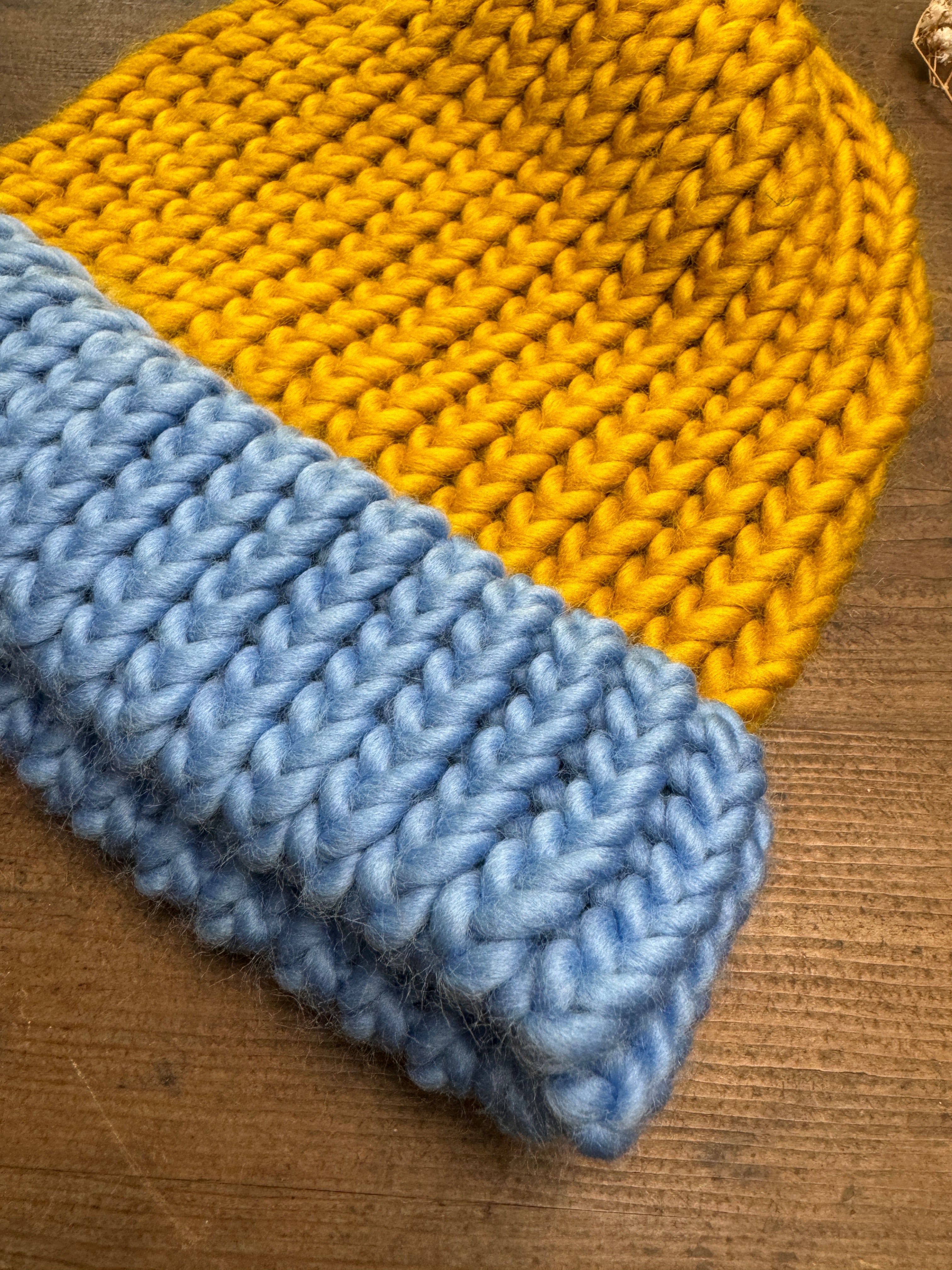 Adult Knitted Beanie Hat - Colourplay Collection - Blue and Yellow
