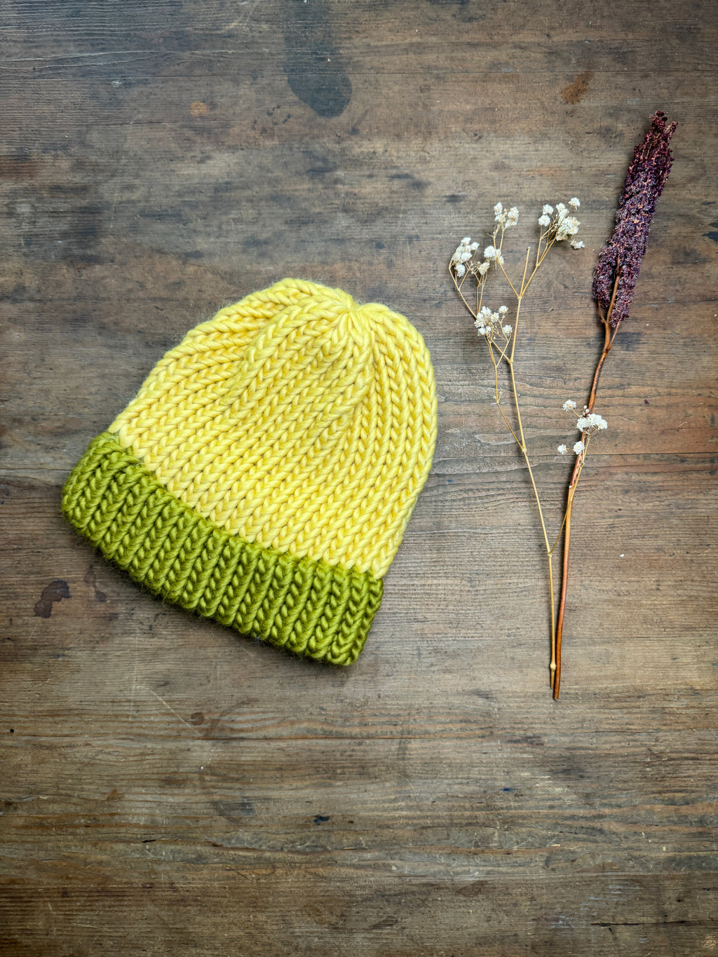 Adult Knitted Beanie Hat - Colourplay Collection - Yellow and Green