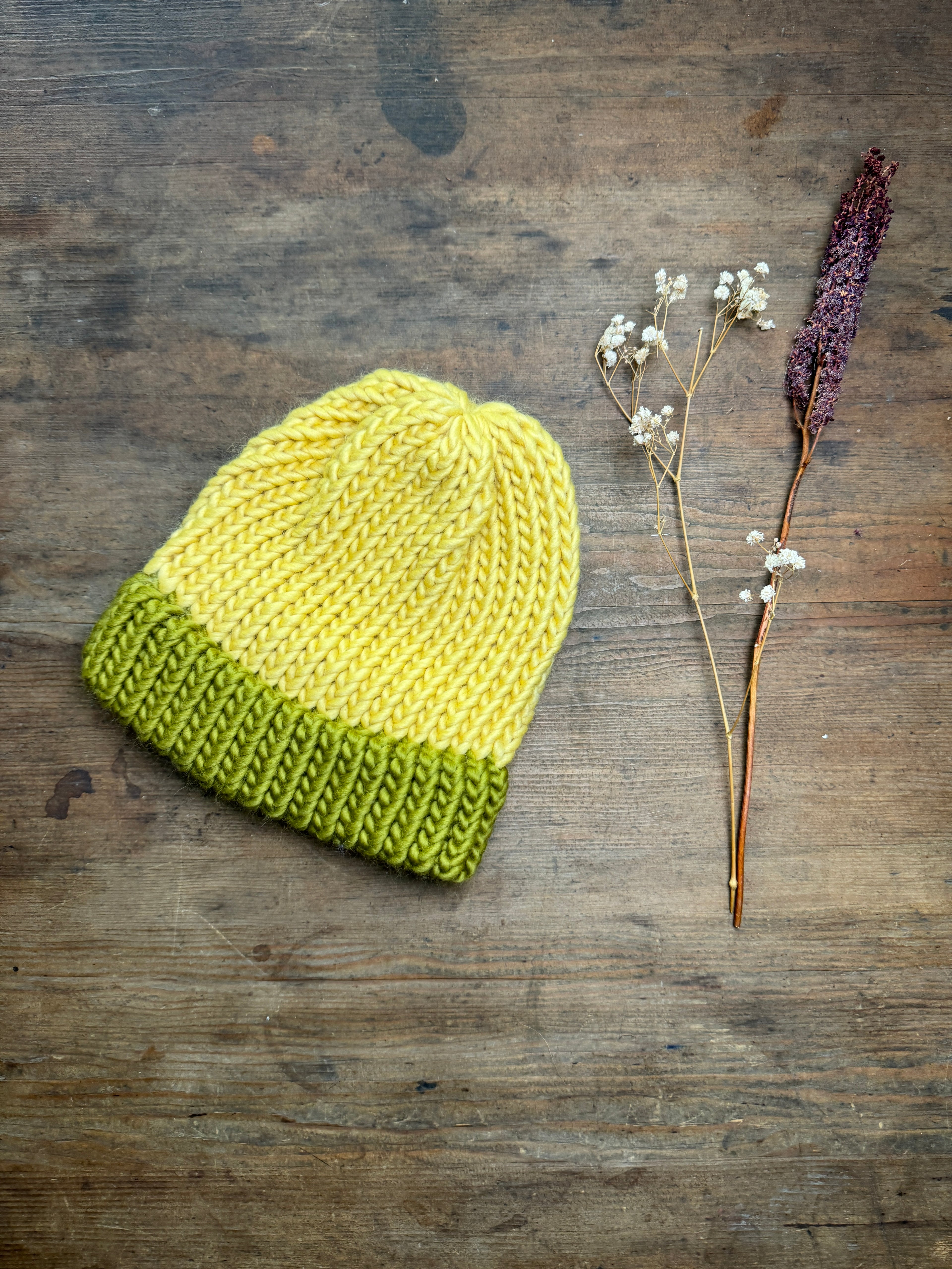 Adult Knitted Beanie Hat - Colourplay Collection - Yellow and Green