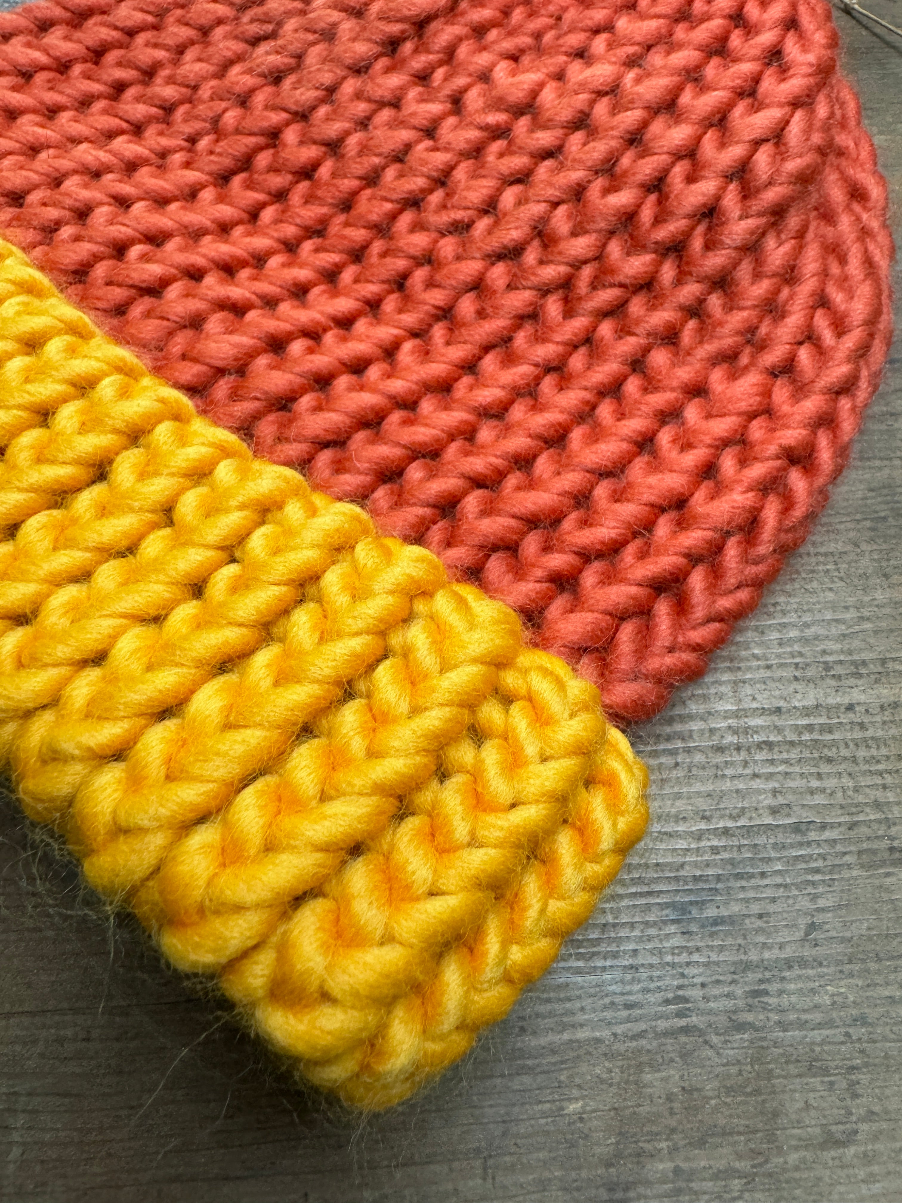 Adult knitted beanie hat - Burnt Orange and Buttercup - 100% Merino Wool