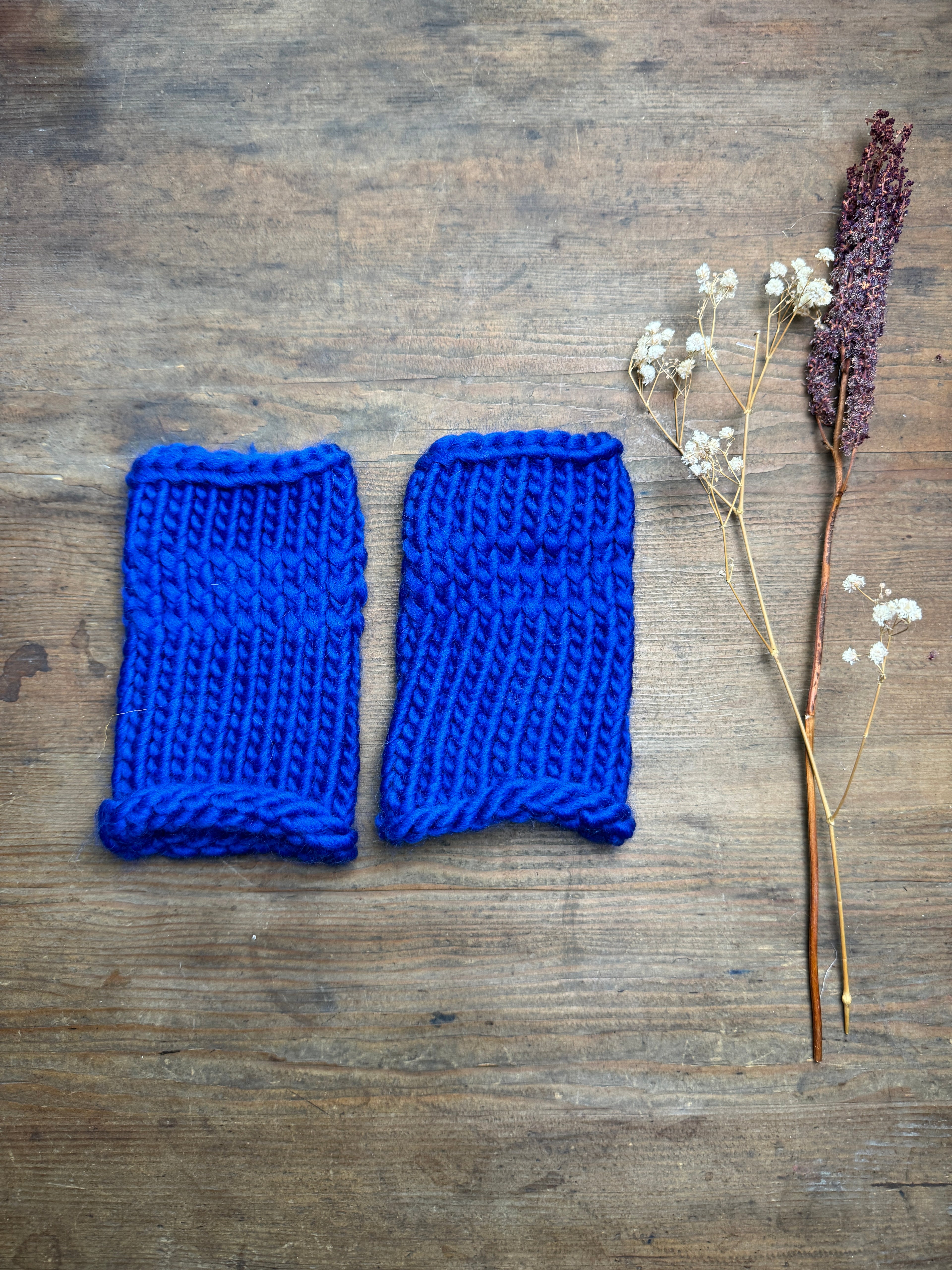Adult Knitted Fingerless Gloves - Royal Blue