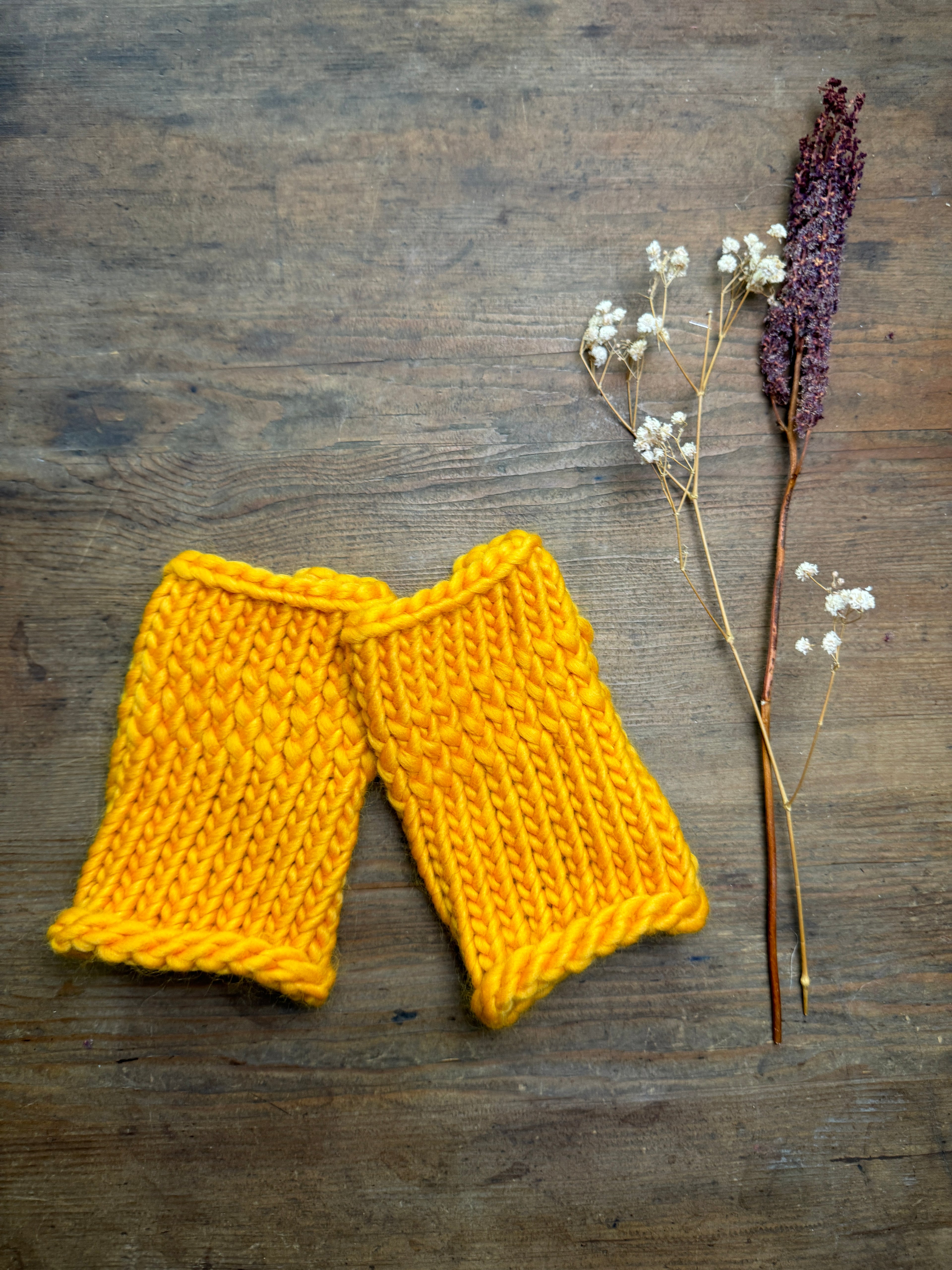 Adult Knitted Fingerless Gloves - Buttercup Yellow