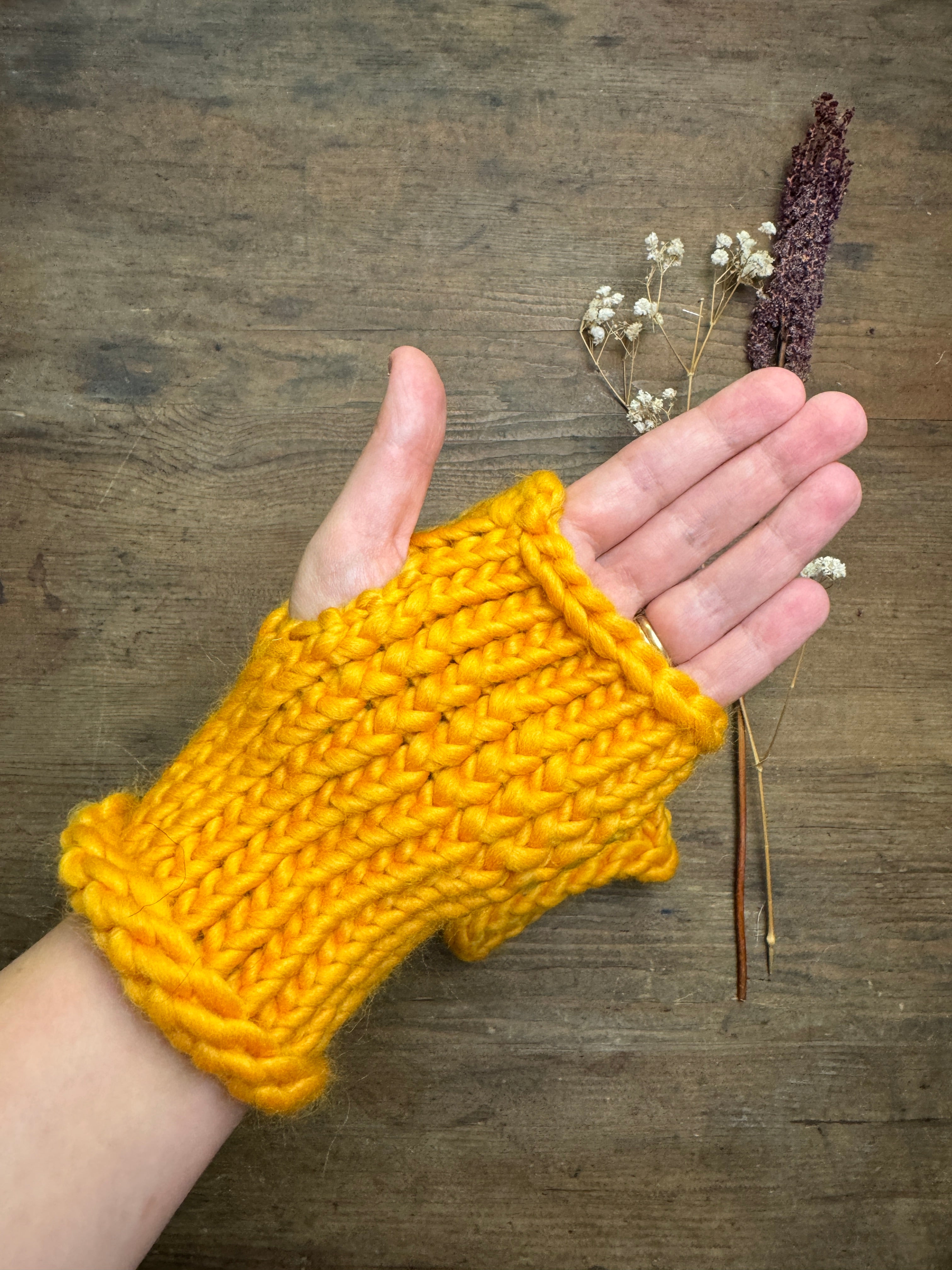 Adult Knitted Fingerless Gloves - Buttercup Yellow