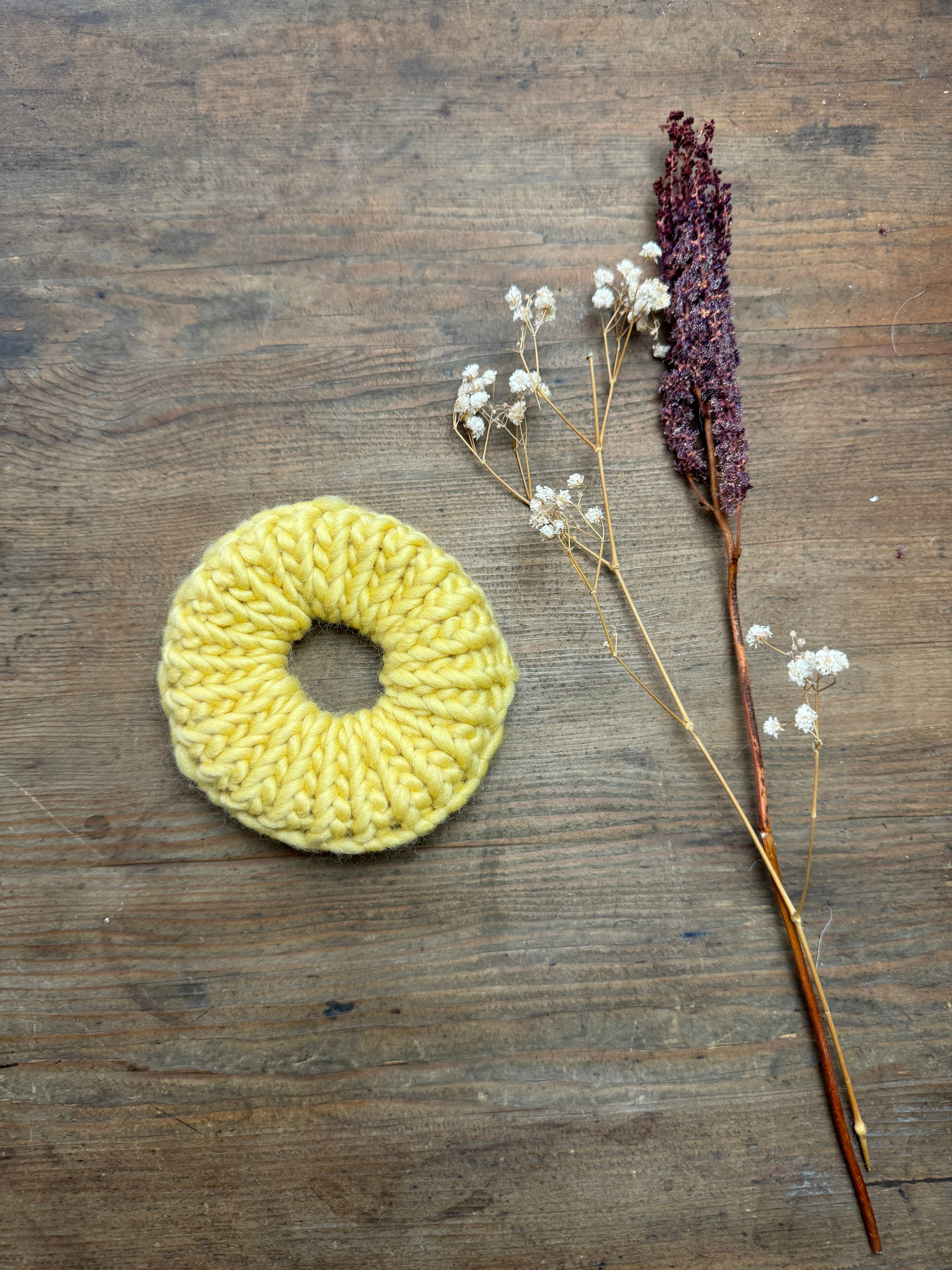 Pastel Yellow knitted scrunchie