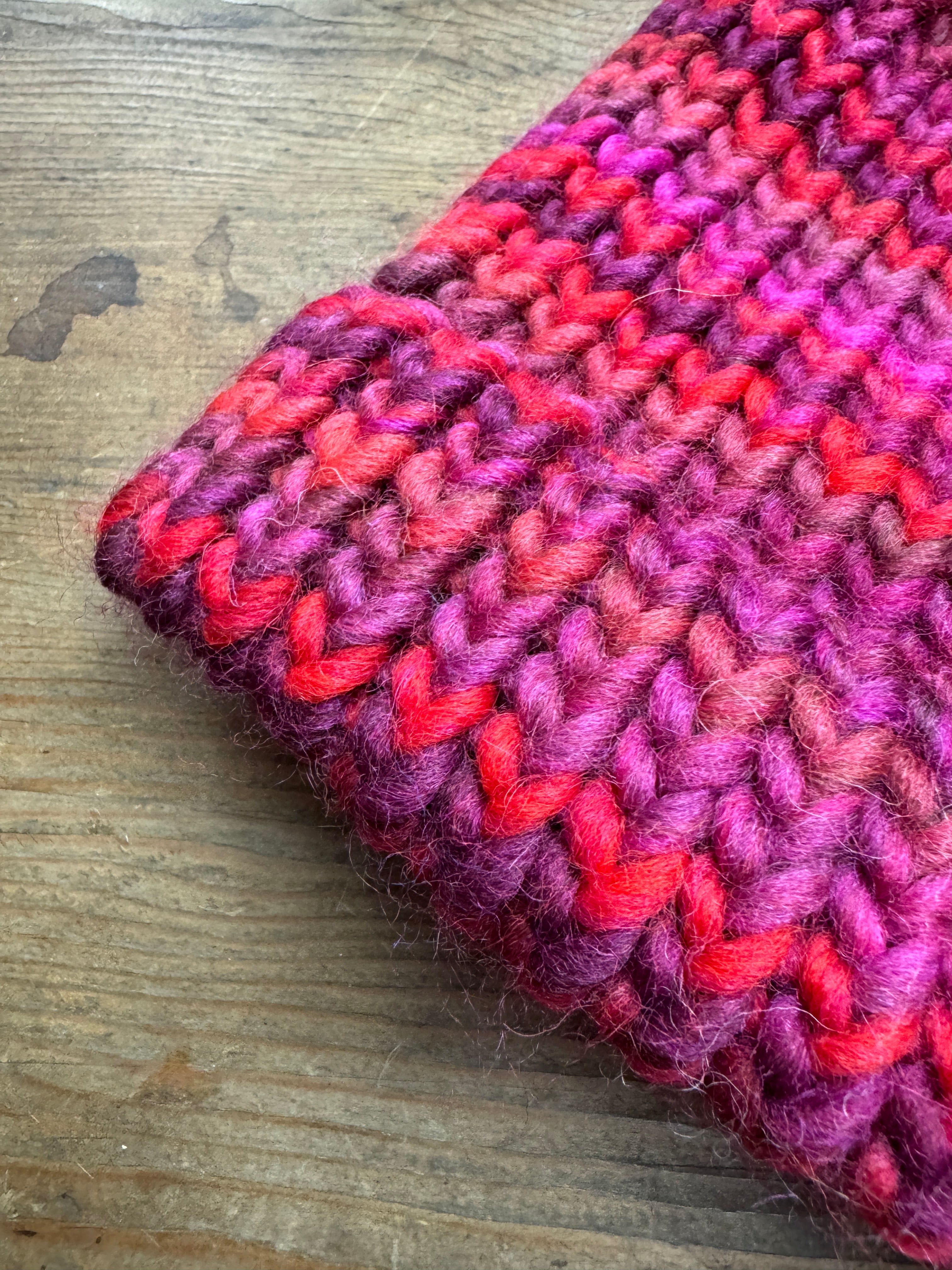 Adult Knitted Beanie Hat - Red and Purple