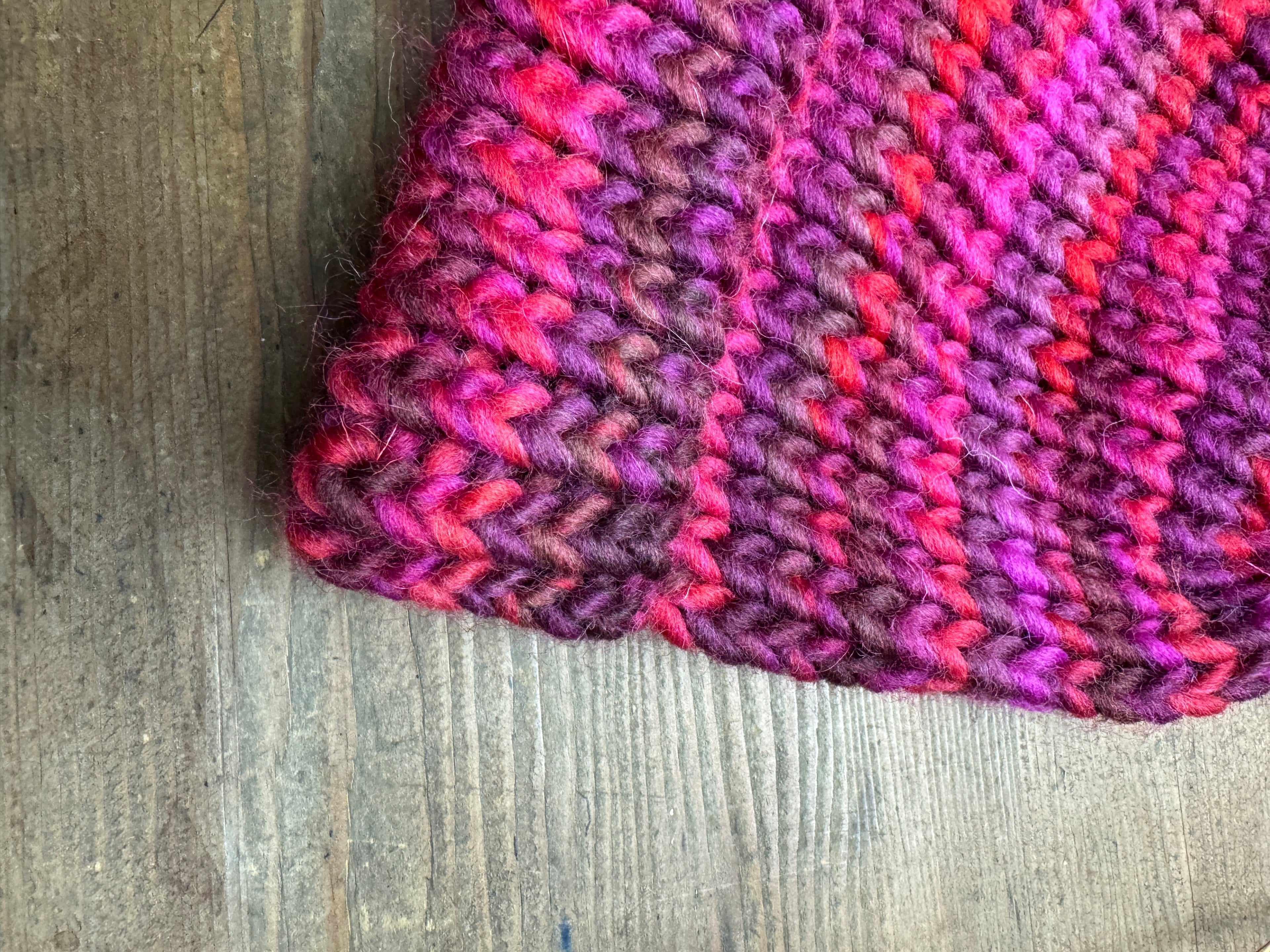Adult Knitted Beanie Hat - Red and Purple