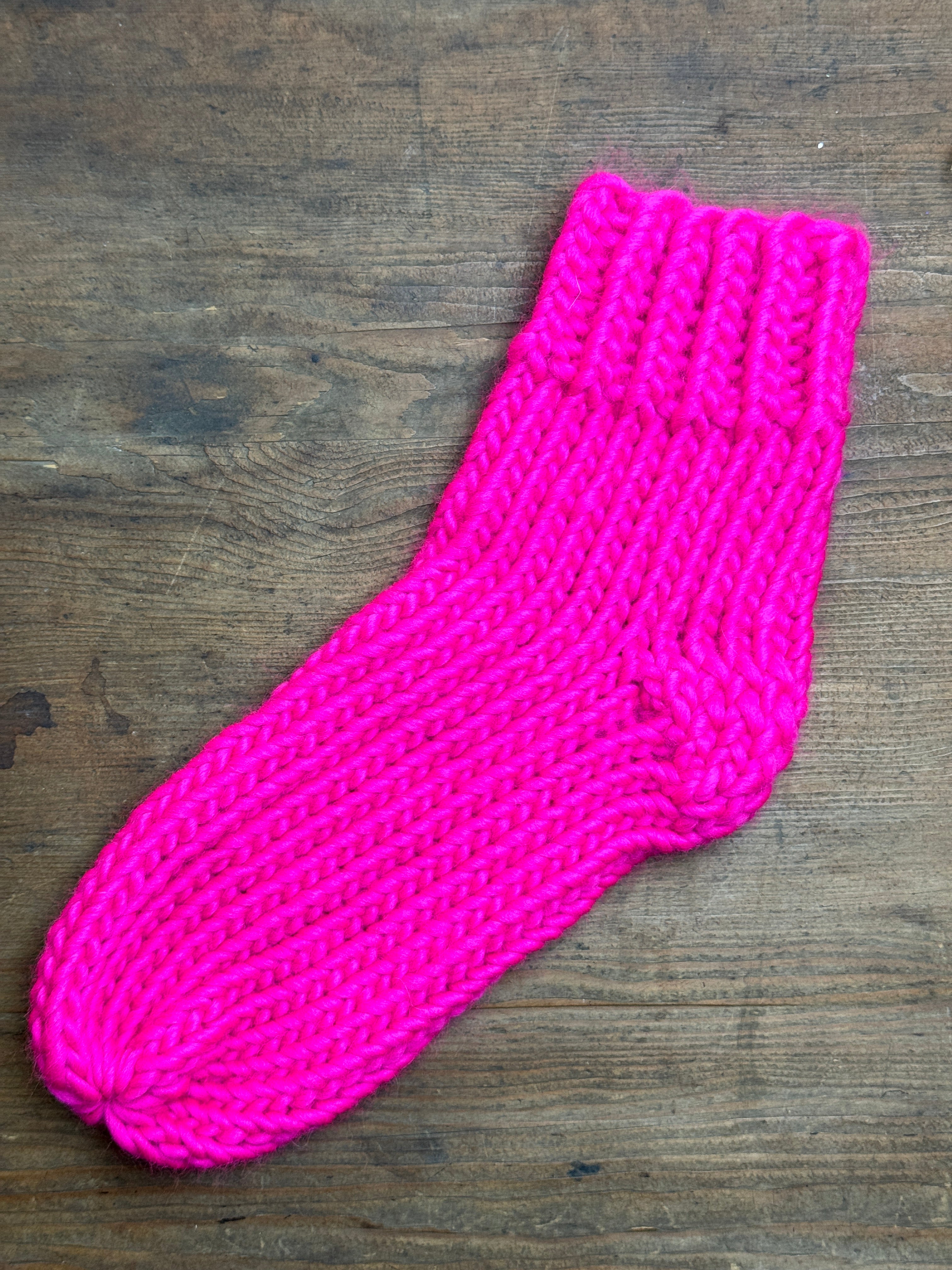 Neon Pink Knitted Bed Socks - Pair - 100% Merino Wool