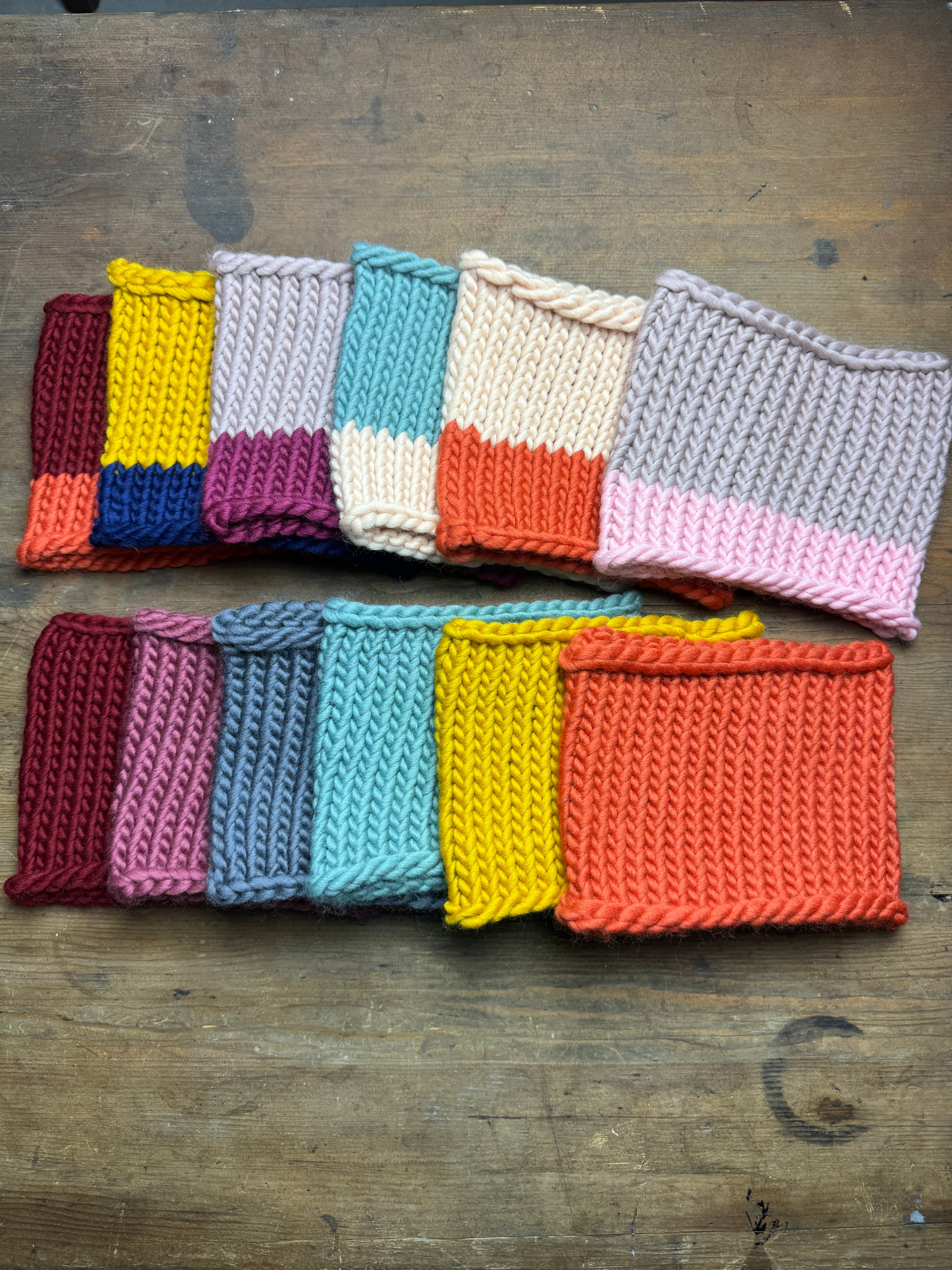 Knitted Neck Warmer Tube Scarf: Neck Gaiter  - 100% Merino - Mustard and Navy
