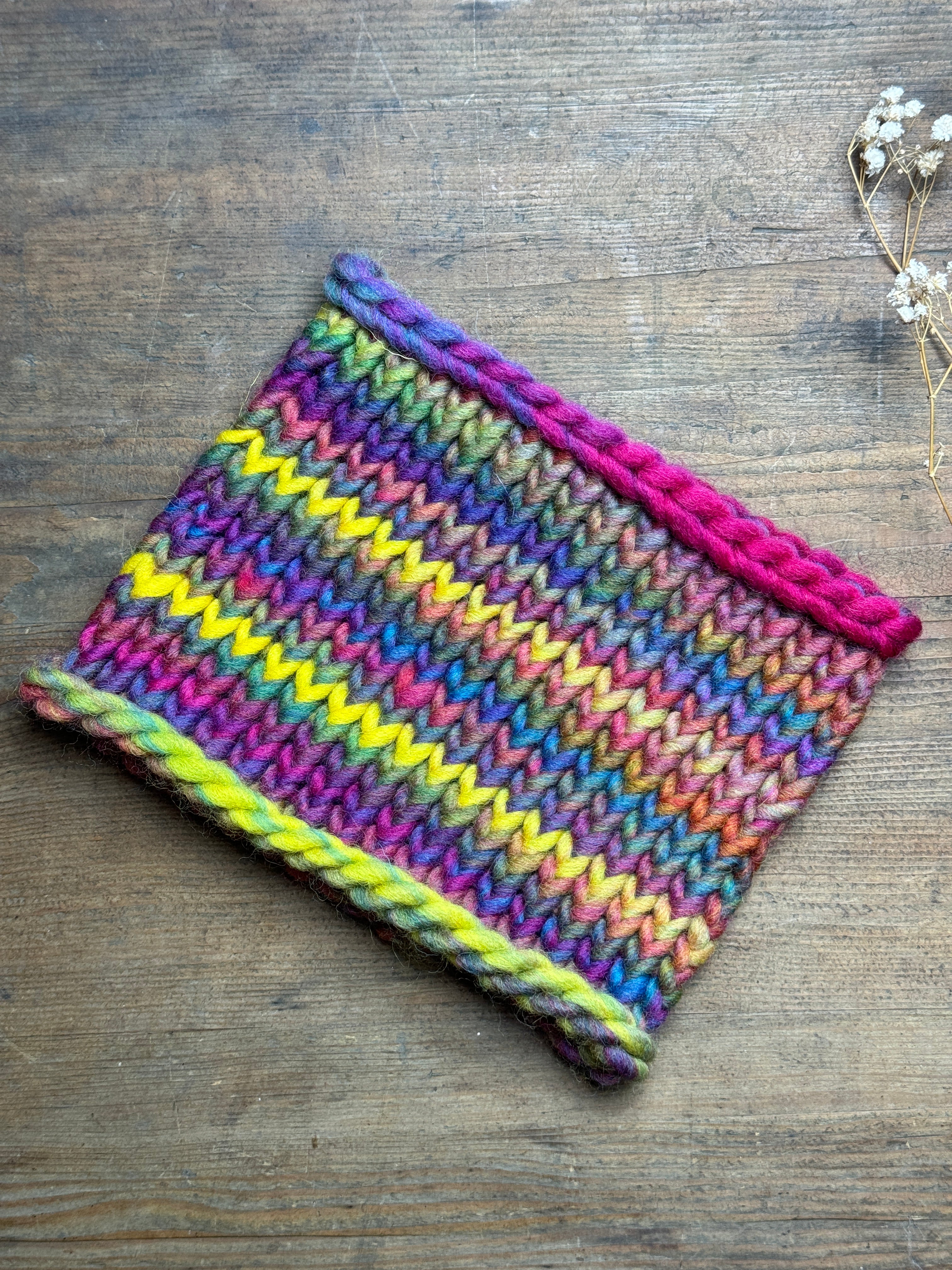 Knitted Neck Warmer Tube Scarf: Neck Gaiter  - 100% wool - Rainbow