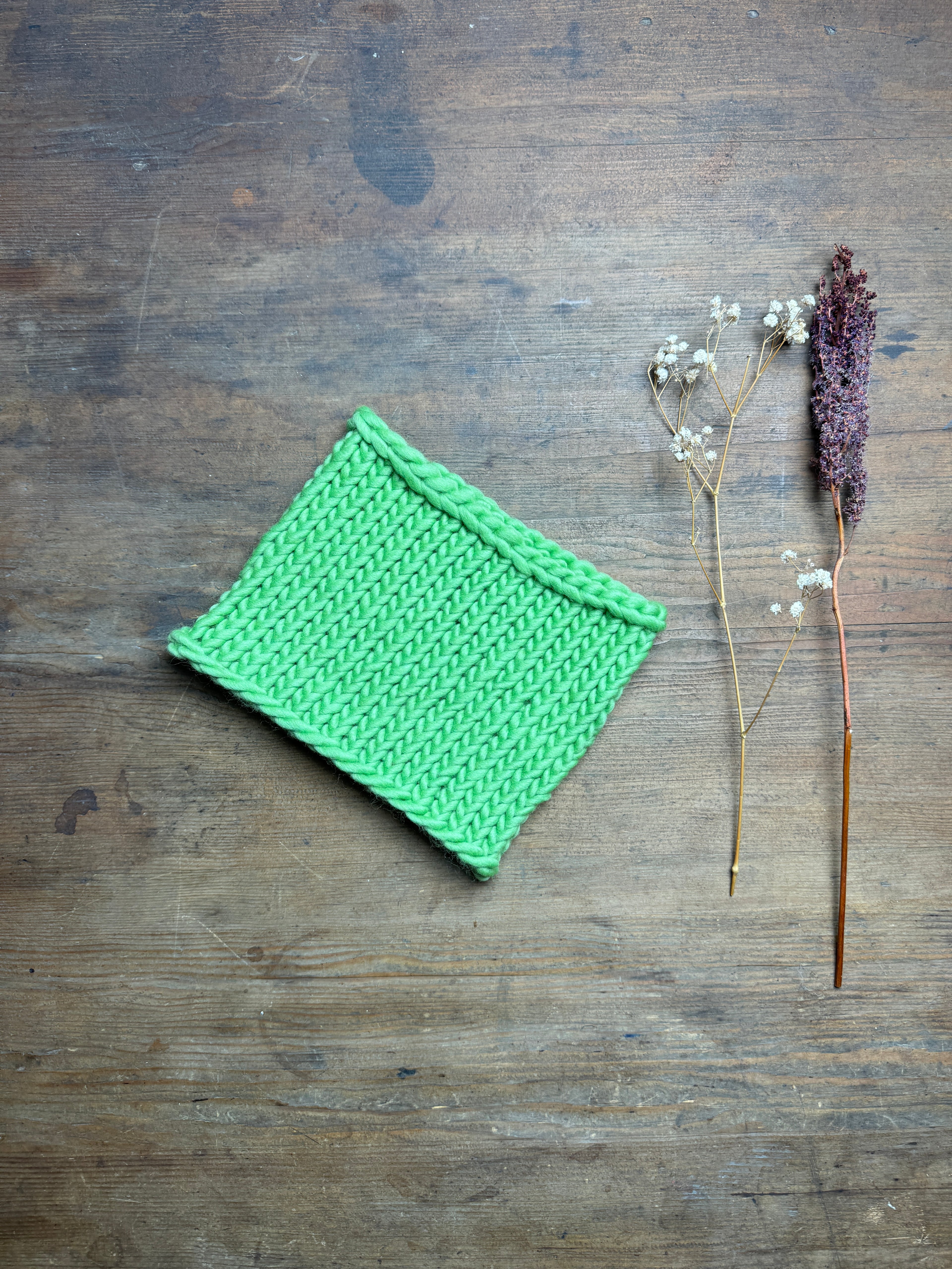 Knitted Neck Warmer Tube Scarf: Neck Gaiter  - Leaf Green